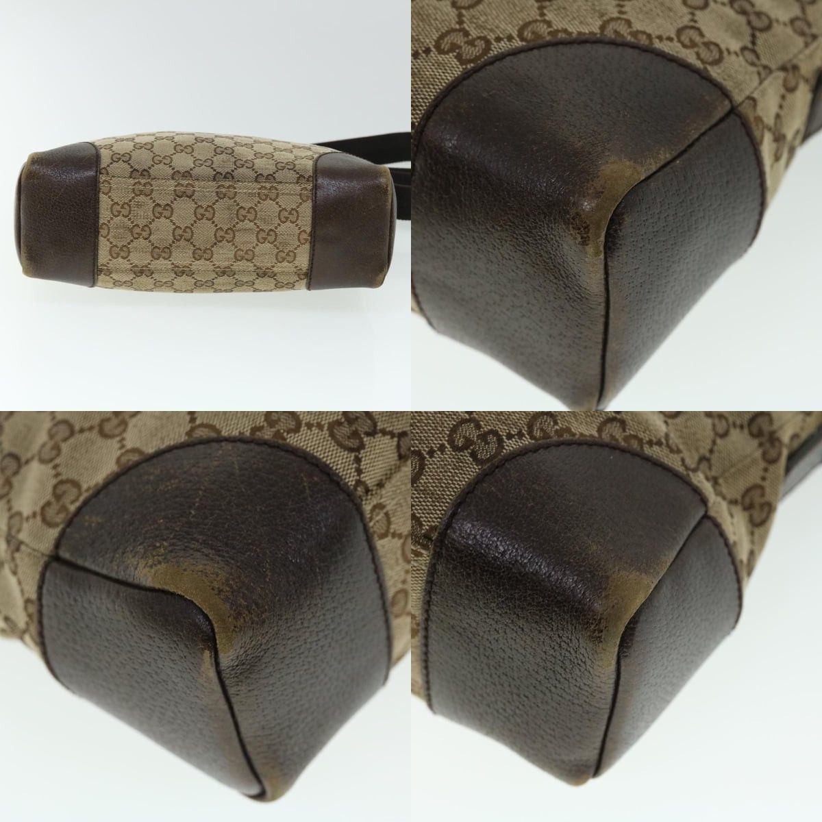GUCCI GG Canvas Shoulder Bag Beige Brown