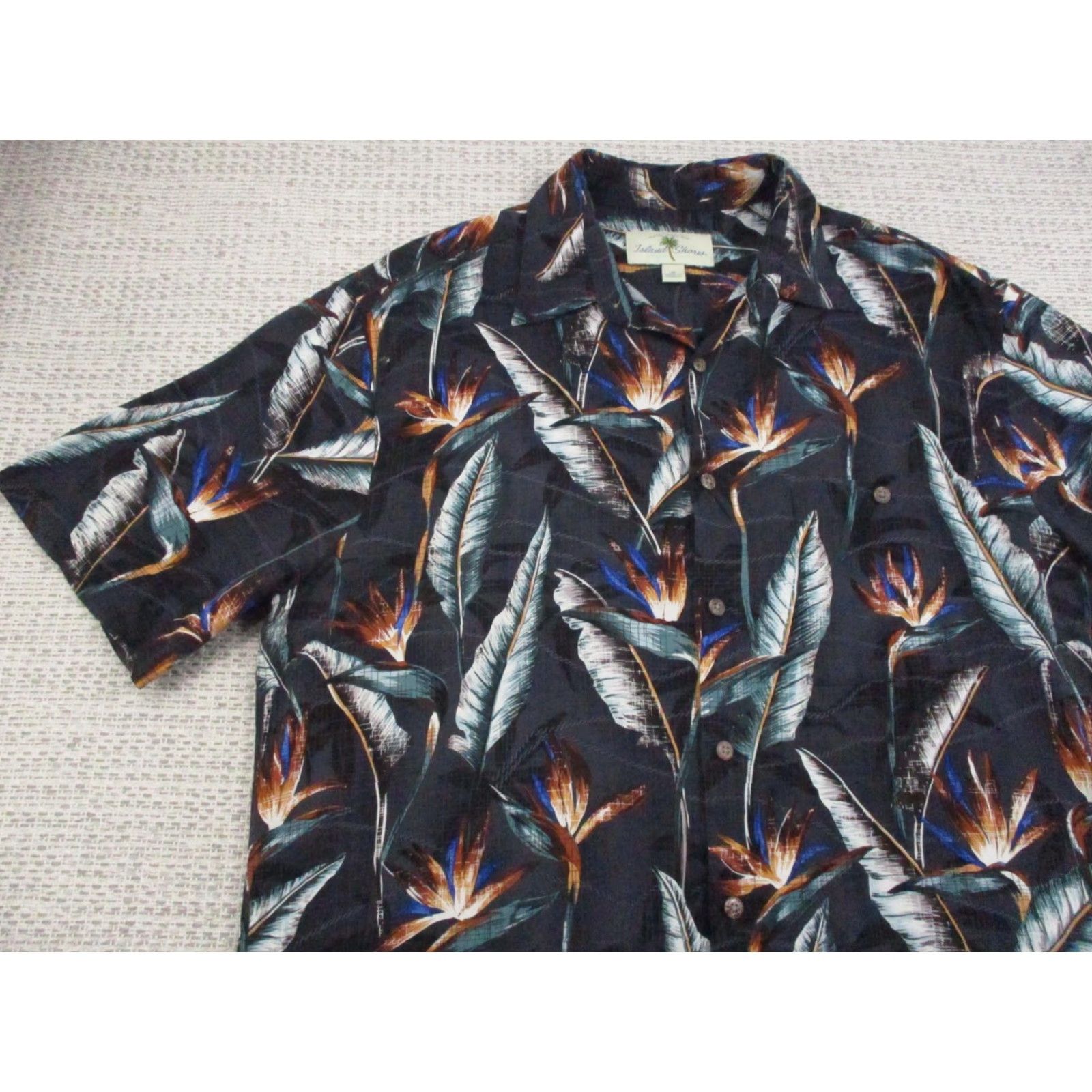 Paradise Island Shores Shirt Mens Medium Black Hawaiian Bird Of Paradise Floral Aloha Size US L / EU 52-54 / 3 - 3 Thumbnail