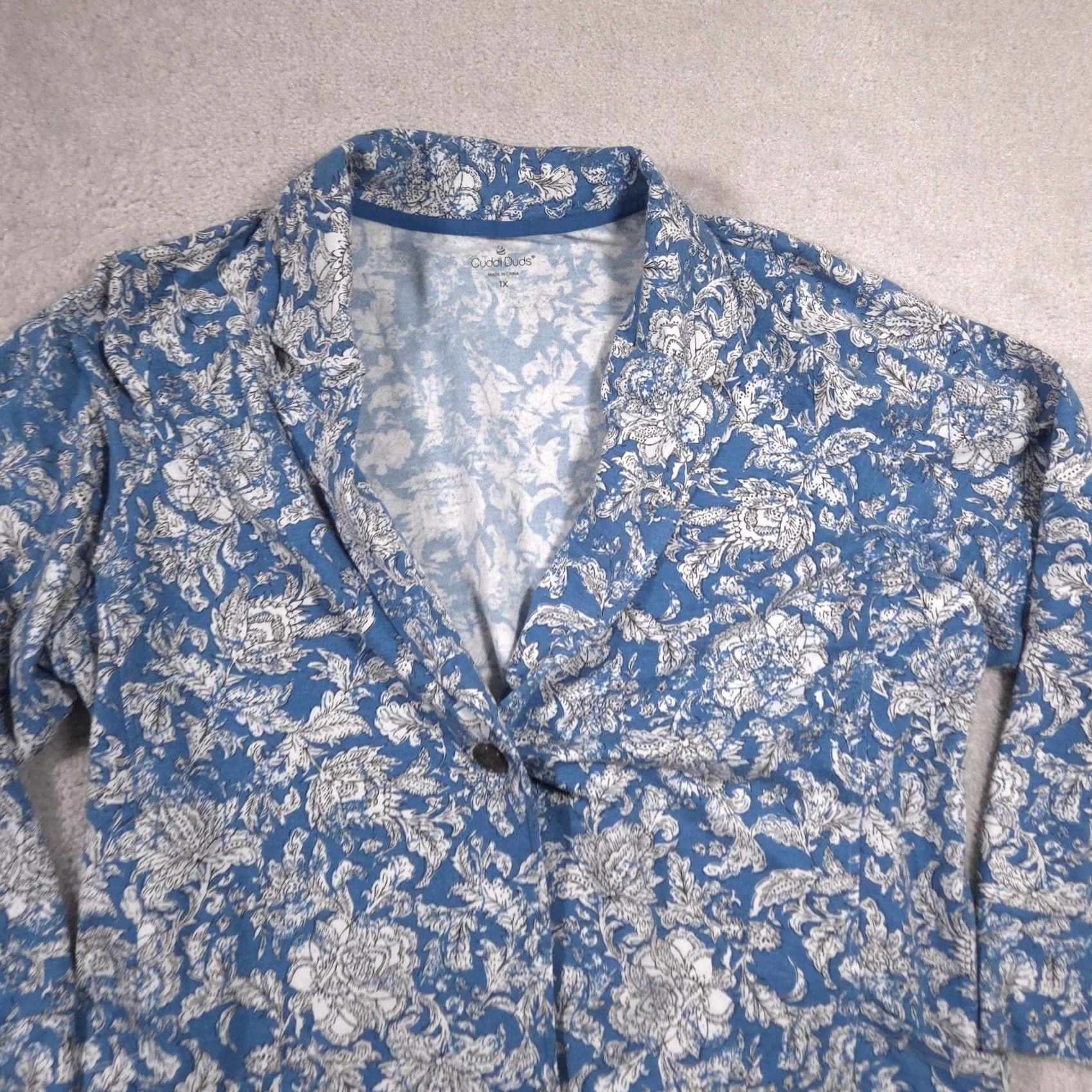 Vintage Cuddl Duds Fleecewear Shacket Womens Plus Size 1X Warm Cardigan Soft 1 Button - Floral Size XL / US 12-14 / IT 48-50 - 3 Thumbnail