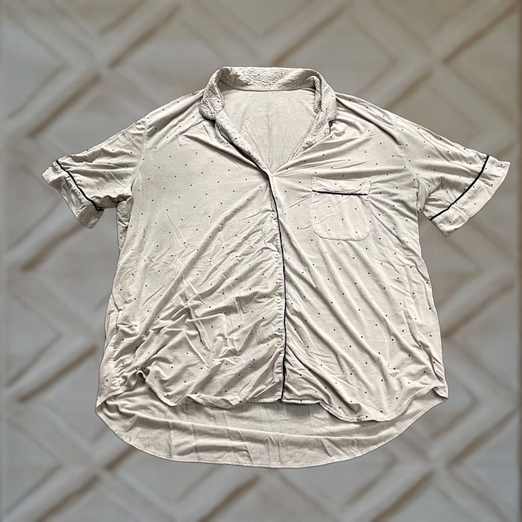 Vintage Heavenly By Victoria Pajama Top Womens Medium Beige Polka Dot Button Down Size M / US 6-8 / IT 42-44 - 1 Thumbnail