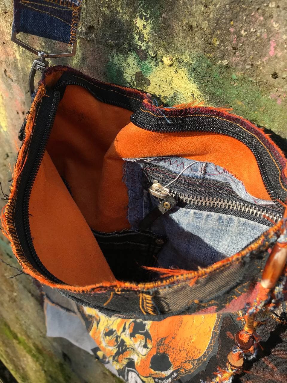 Handmade Custom 1-of-1 Metallica Patchwork Bag/Upcycled Denim & Suede Size ONE SIZE - 12 Thumbnail