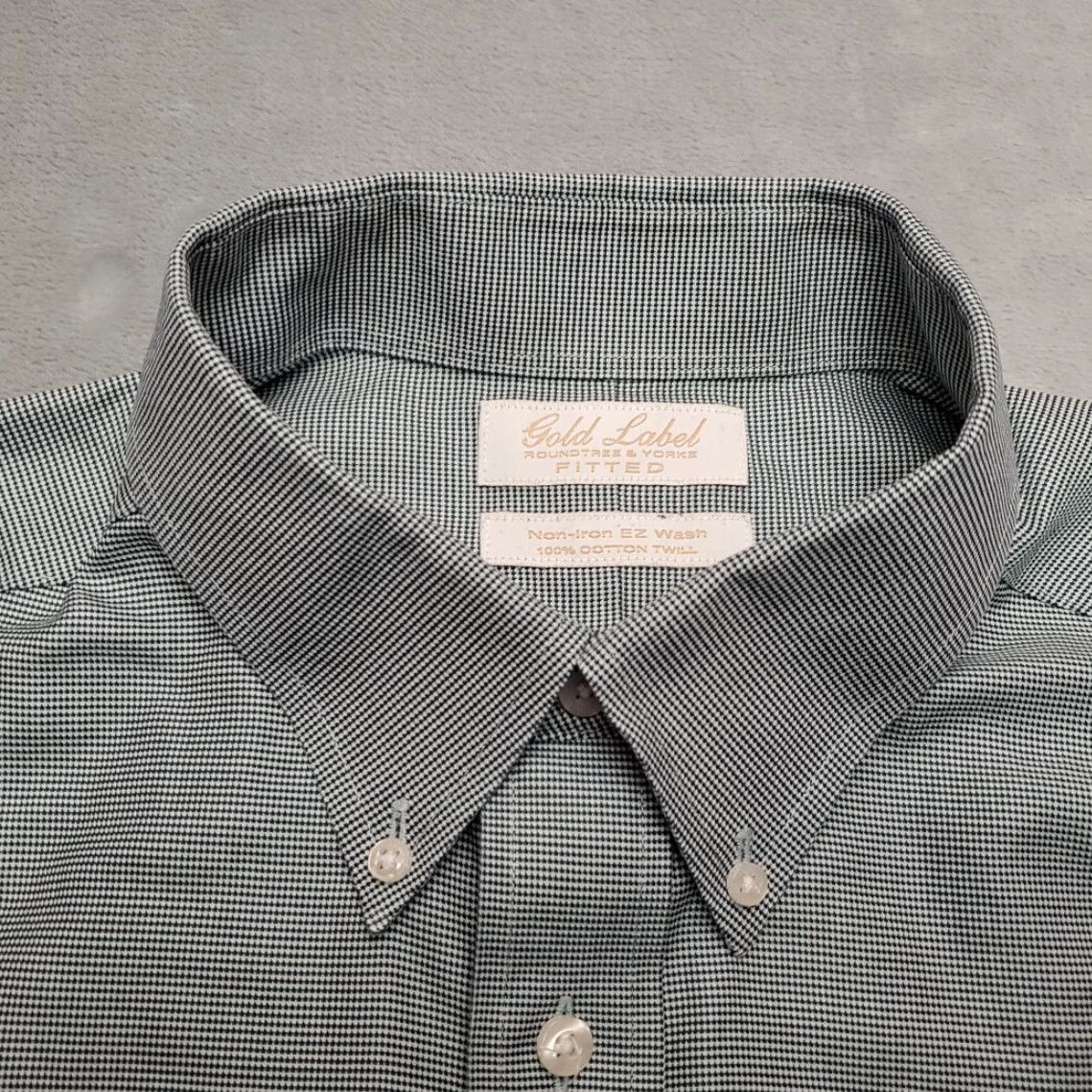 Roundtree & Yorke Gold Label Shirt Men 17 34 Green Cotton Micro Houndstooth No Iron Fitted EZ Wash Shirt Men Green Cotton Micro Houndstooth No Iron Fitted EZ Wash Size US XL / EU 56 / 4 - 4 Thumbnail