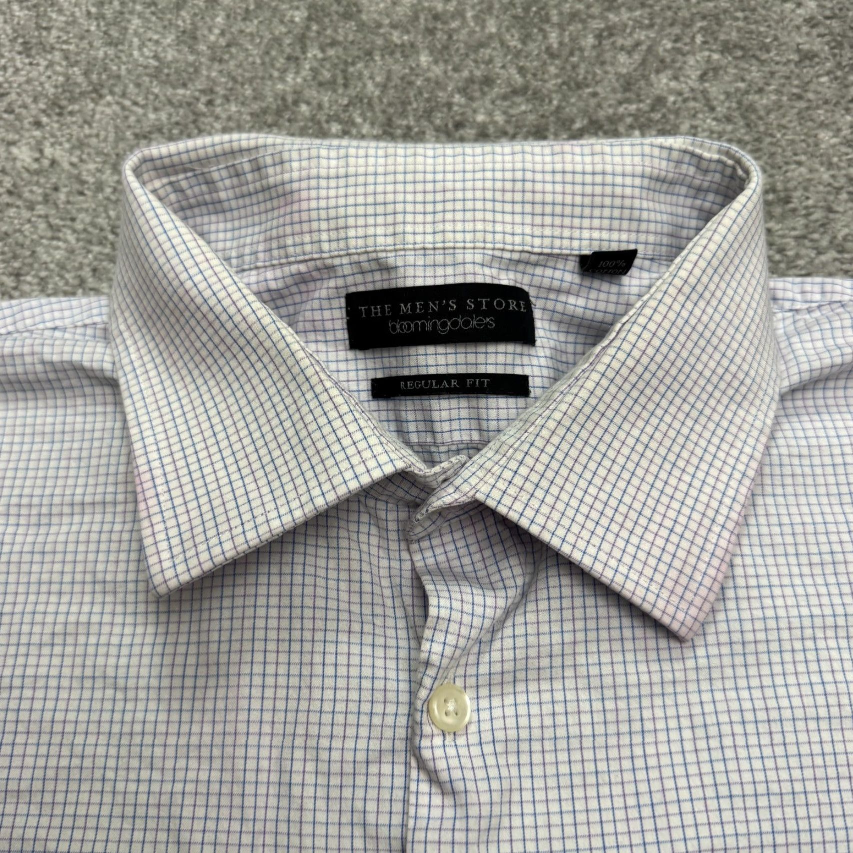 Bloomingdale's Bloomingdale's Regular Fit Dress Shirt Mens 17.5 34/35 Blue Purple Check Cotton Shirt Mens 17.5 Regular Blue Check Vintage? No. Size 46R - 3 Thumbnail