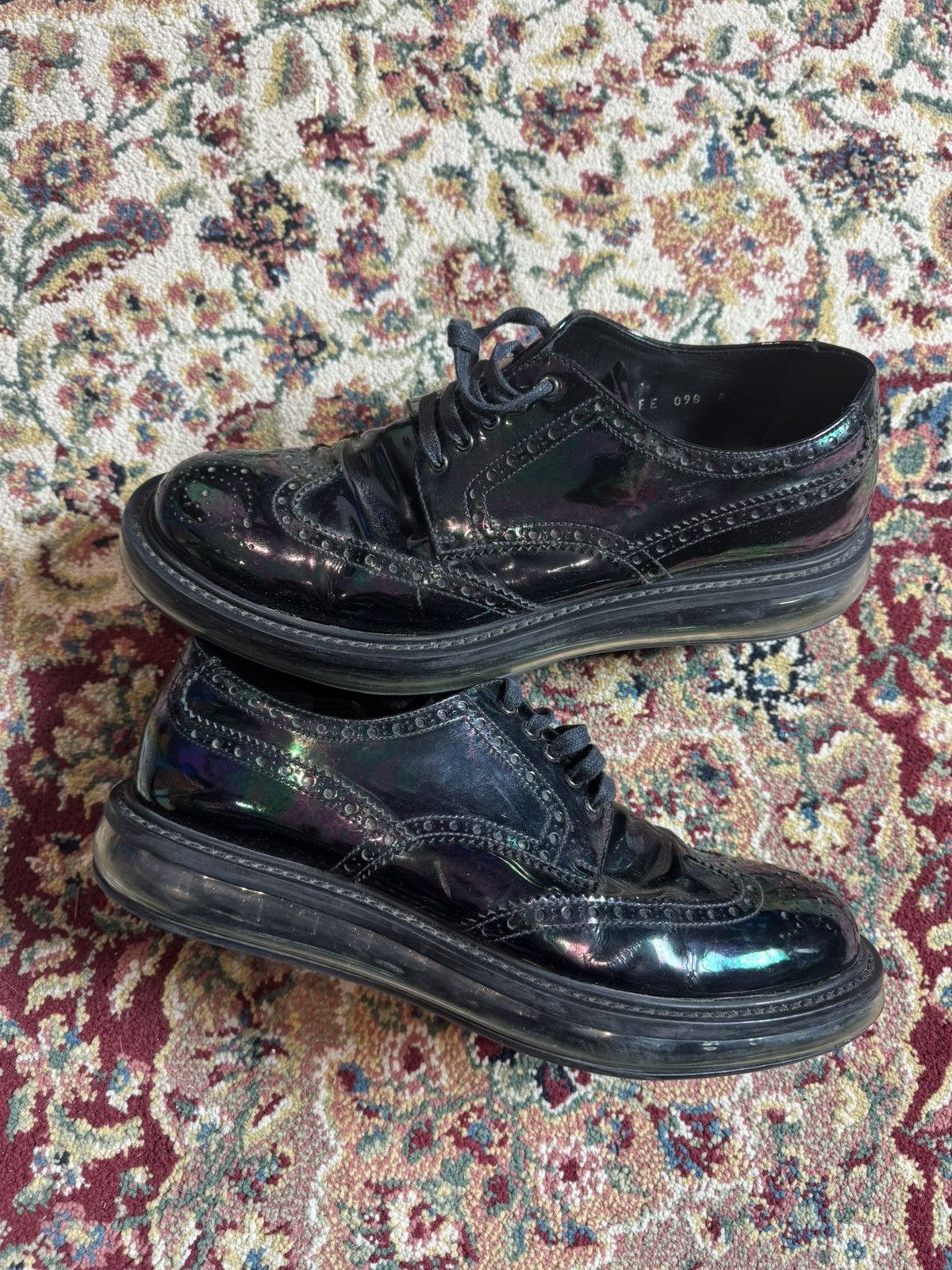 Prada Prada Air Sole Derby Brogue Patent Leather "Oil spill" Size US 9 / EU 42 - 1 Thumbnail