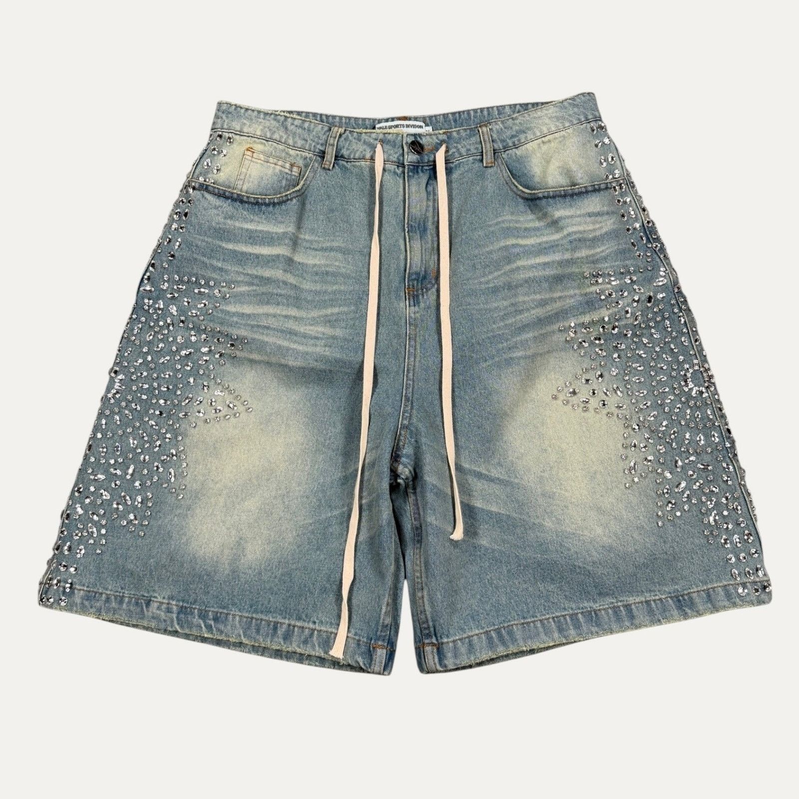 Vale Vale Denim Shorts Side Crystals With Drawstring Size US 34 / EU 50 - 1 Thumbnail