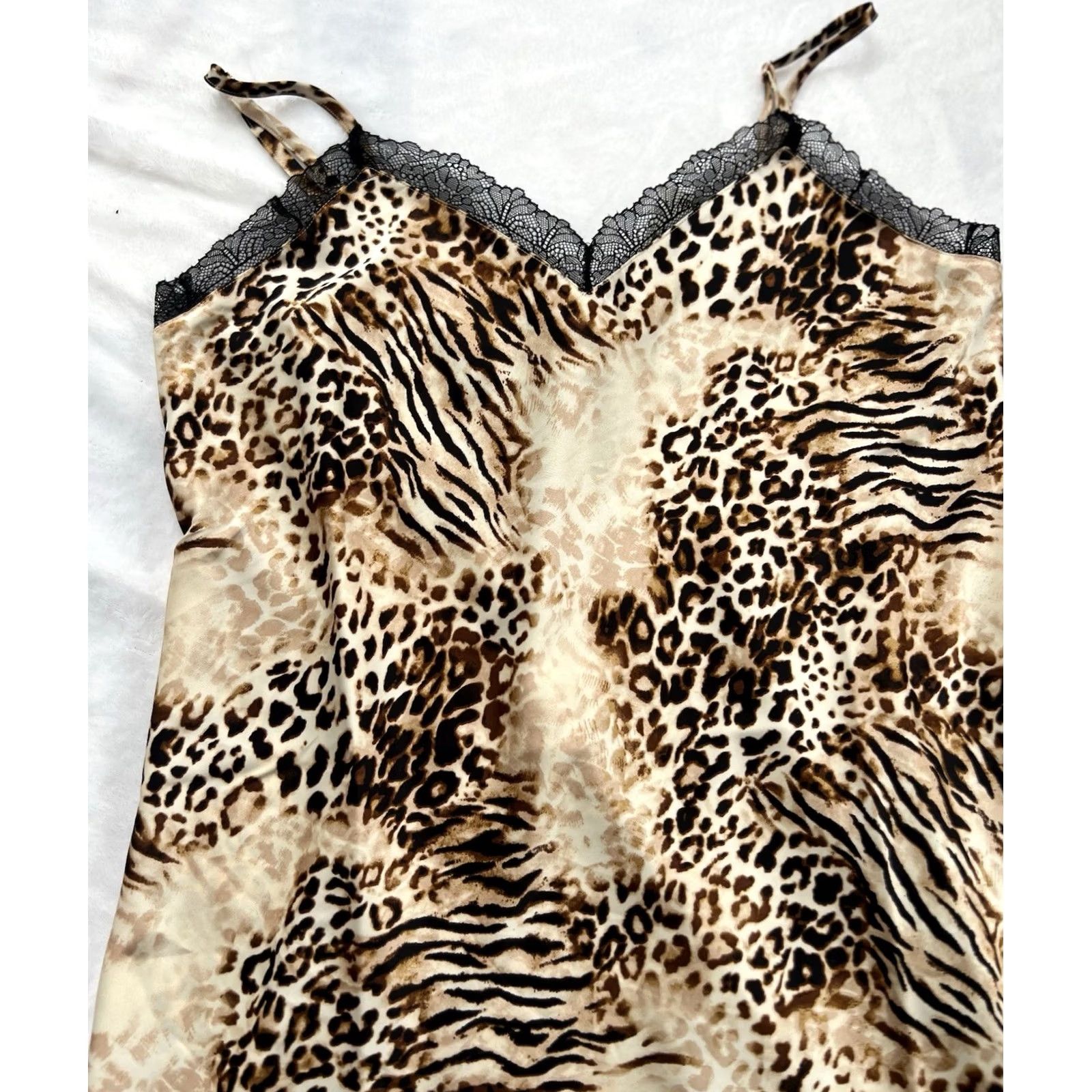 Incu NWT INC Leopard Print Nightgown Lace Gown Sleeveless V-Neck Size S Multicolor Size ONE SIZE - 2 Thumbnail