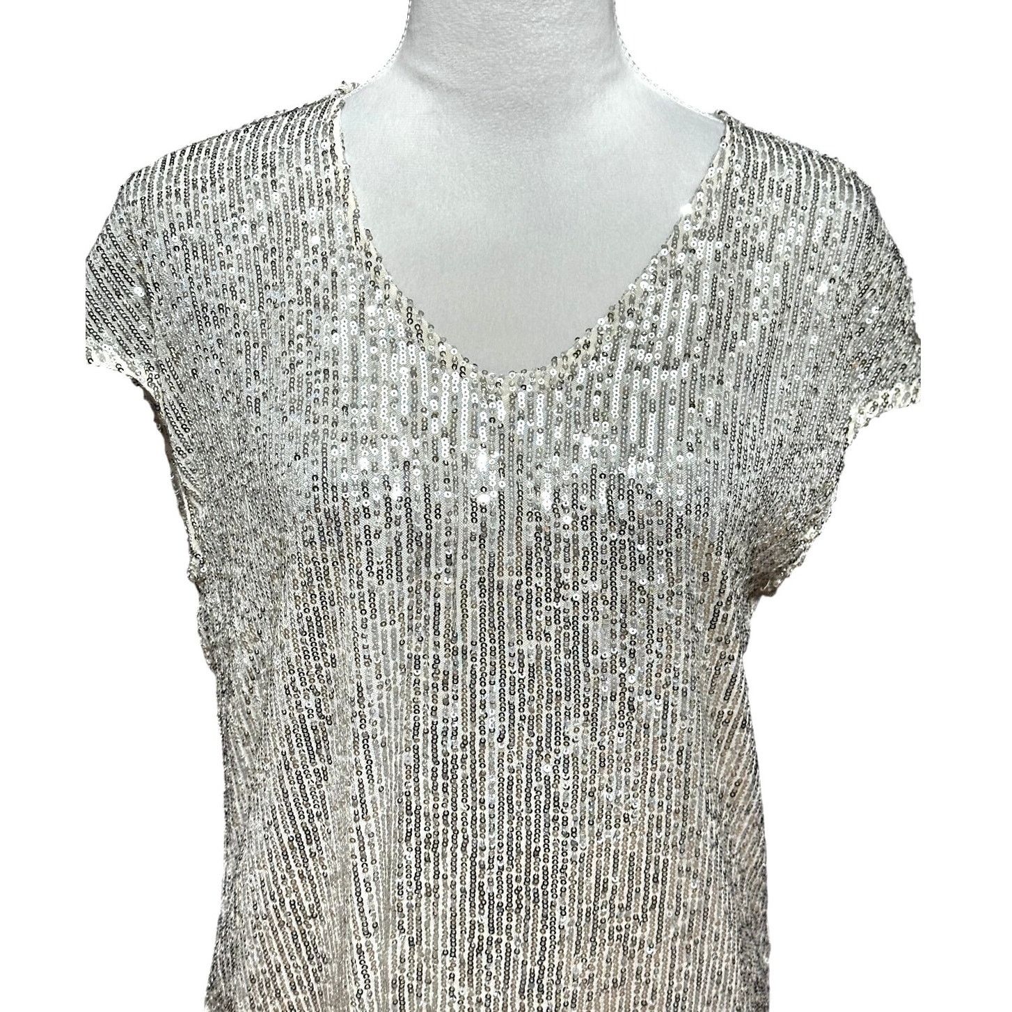 Vince Camuto Vince Camuto Sequin Blouse V Neck Metallic Silver Womens NWT Size S / US 4 / IT 40 - 3 Thumbnail