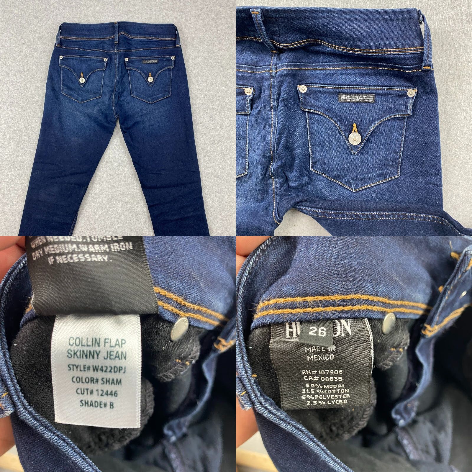 Hudson Hudson Collin Skinny Jeans Womens 26 Blue Low Rise Distress Stretch Denim Size 26" / US 2 / IT 38 - 9 Thumbnail