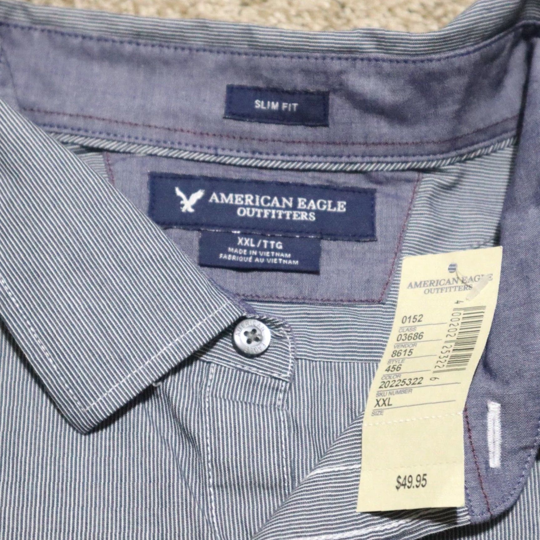 American Eagle Outfitters American Eagle Outfitters Shirt 2XL Blue Striped Long Sleeve Button-Up Men Slim Fit Size US XXL / EU 58 / 5 - 2 Thumbnail