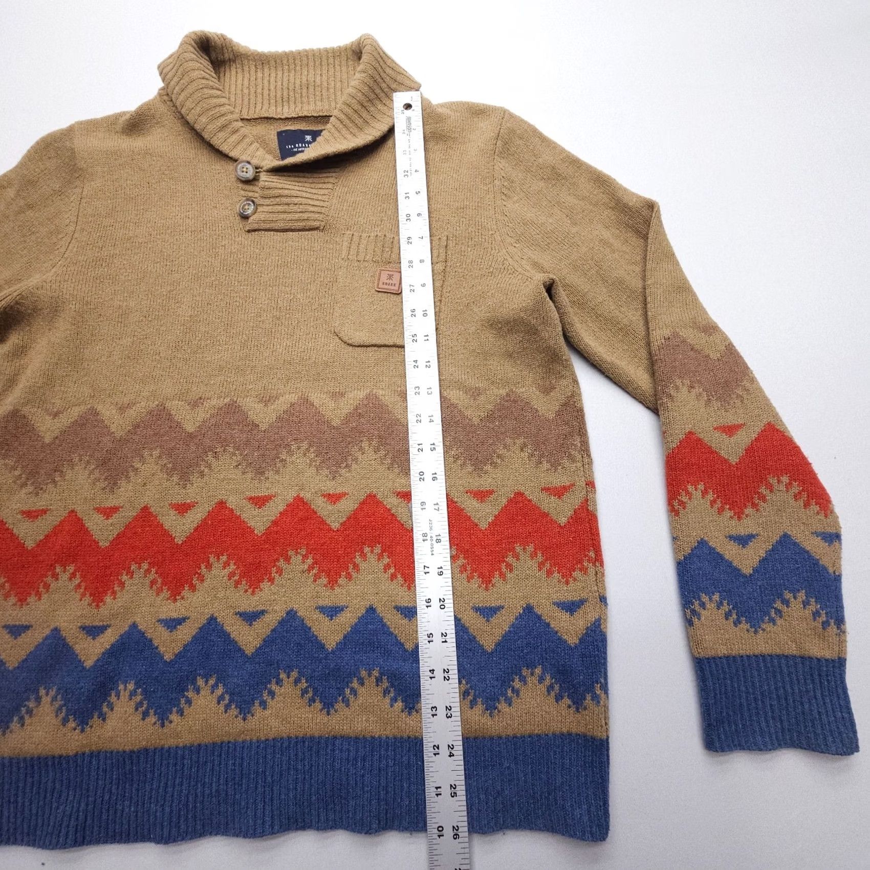 Roark Roark Mens Sweater Geometric Knit Collared Wool Blend Button Pullover Aztec Southwestern Multicolor M Size US M / EU 48-50 / 2 - 5 Thumbnail