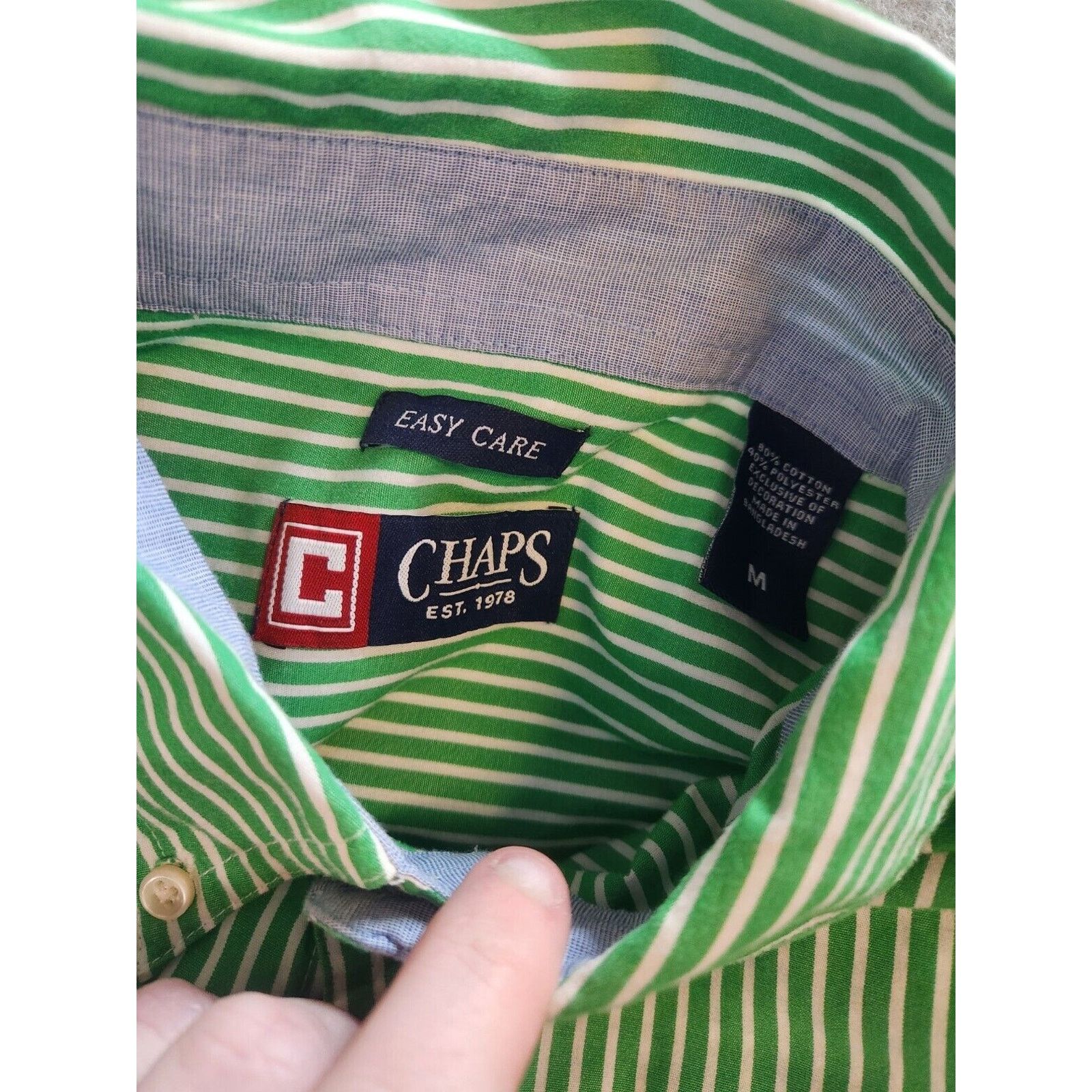 Chaps Mens Chaps Long Sleeve Green Striped Button Front Shirt Size US M / EU 48-50 / 2 - 2 Thumbnail
