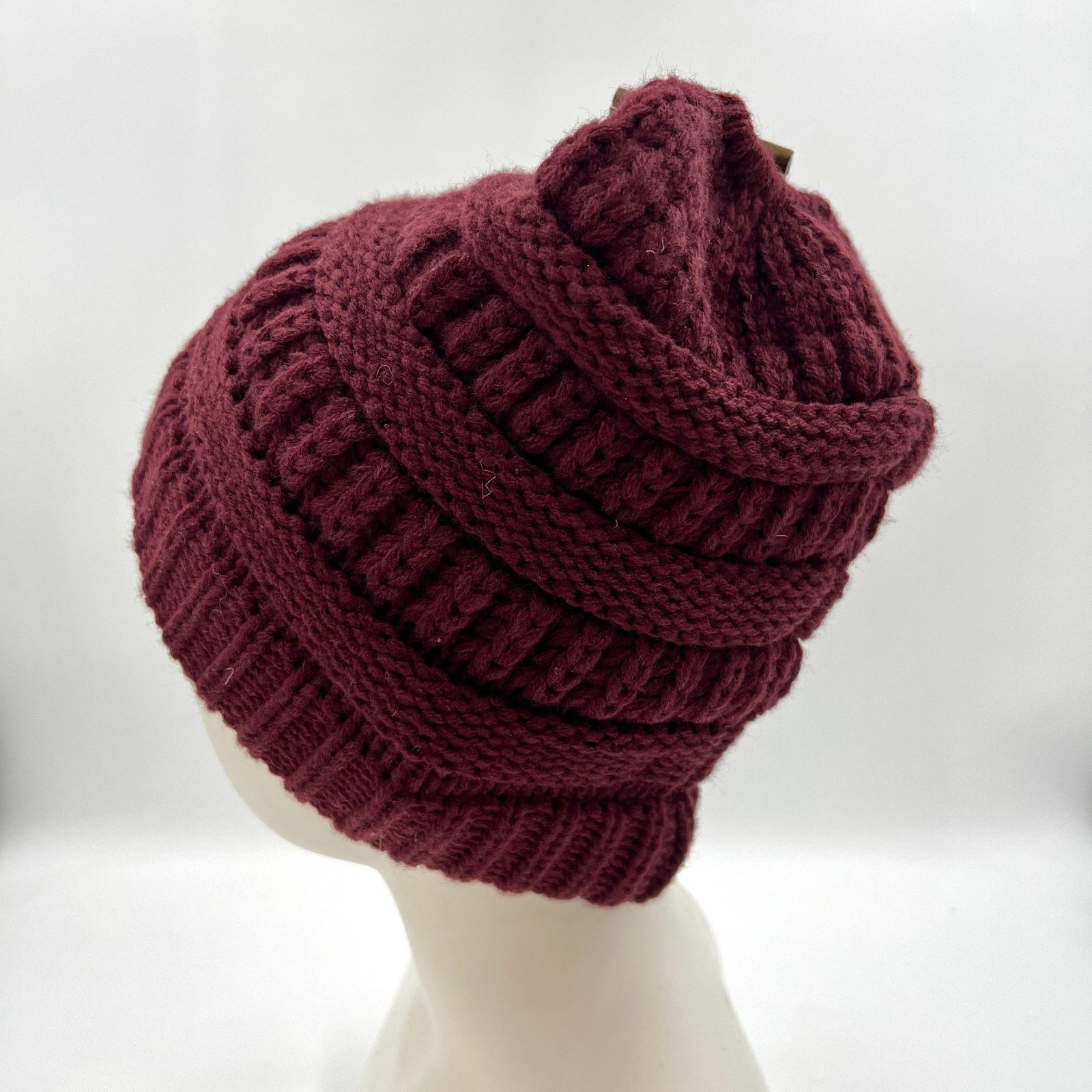 Other Scala Knit Beanie Hat With Ponytail Hole Red Acrylic Knit Size ONE SIZE - 4 Thumbnail