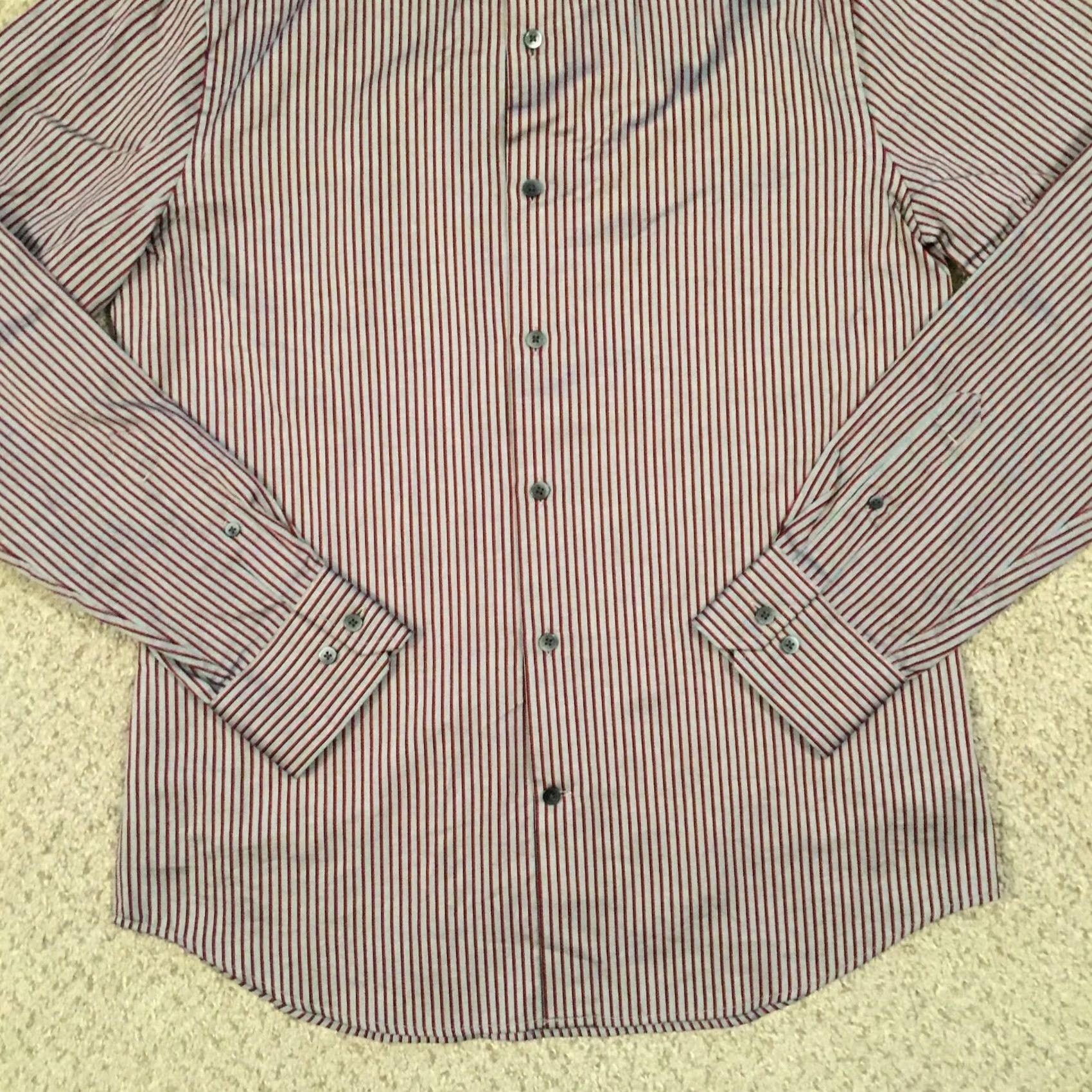Express Express Shirt Mens Medium Gray Red Striped Long Sleeve Button Up Fitted Size US M / EU 48-50 / 2 - 4 Thumbnail