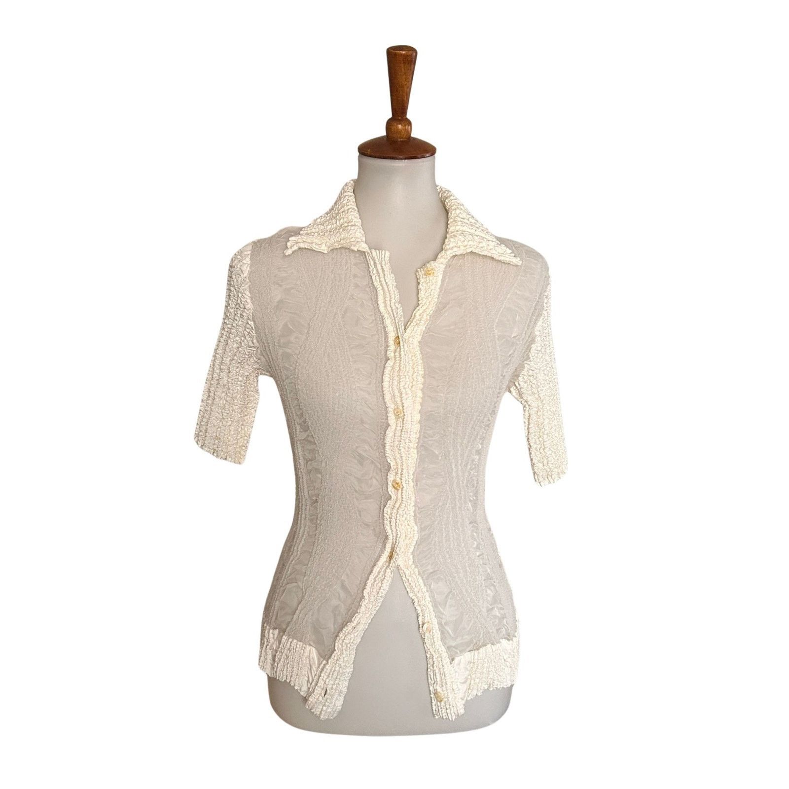 Junya Watanabe Vintage Peplum by Yoshiki Hishinuma Crinkle Pleated Blouse Size S / US 4 / IT 40 - 1 Thumbnail