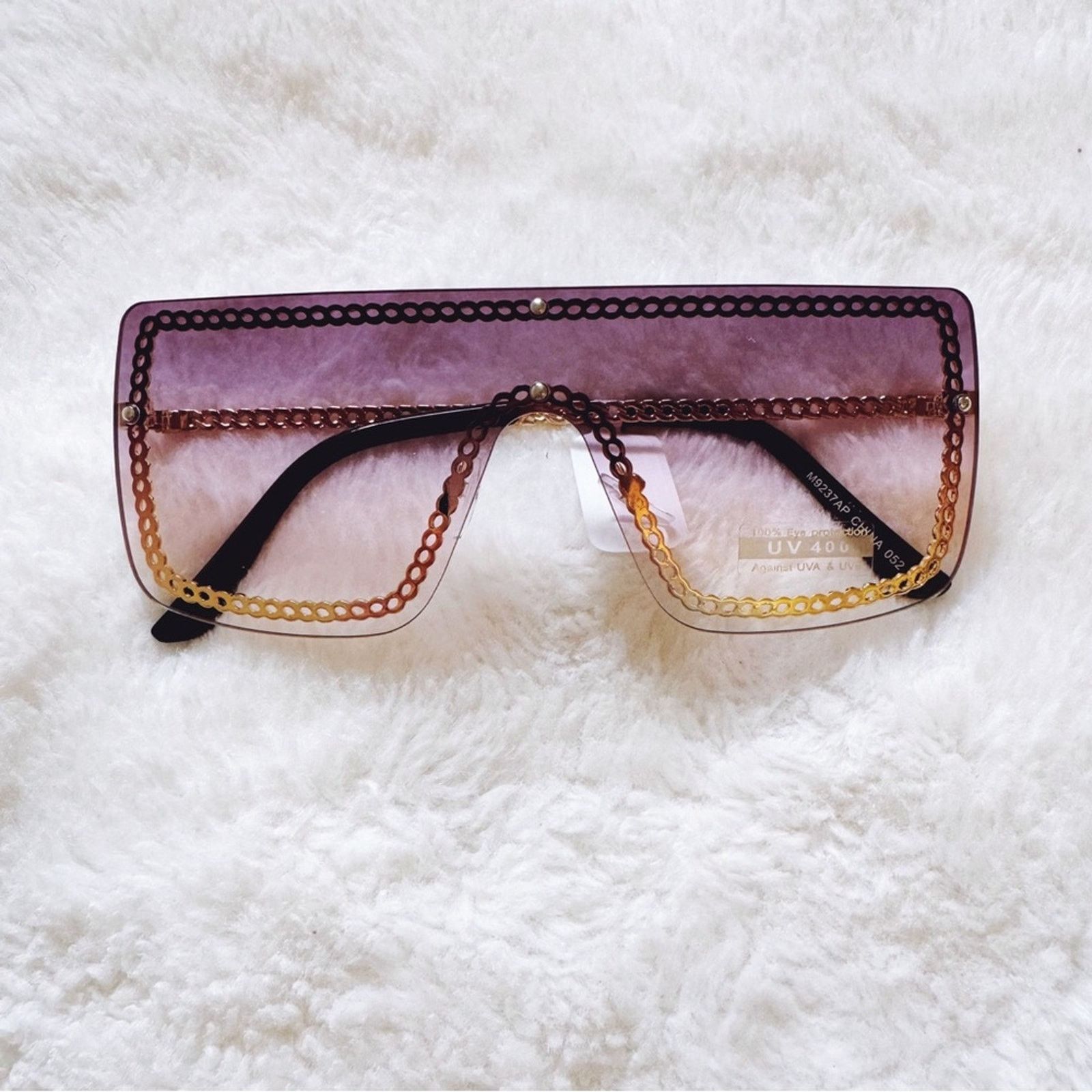 Other Christine Purple & Gold Chain Oversized Shield Sunglasses Size ONE SIZE - 1 Thumbnail
