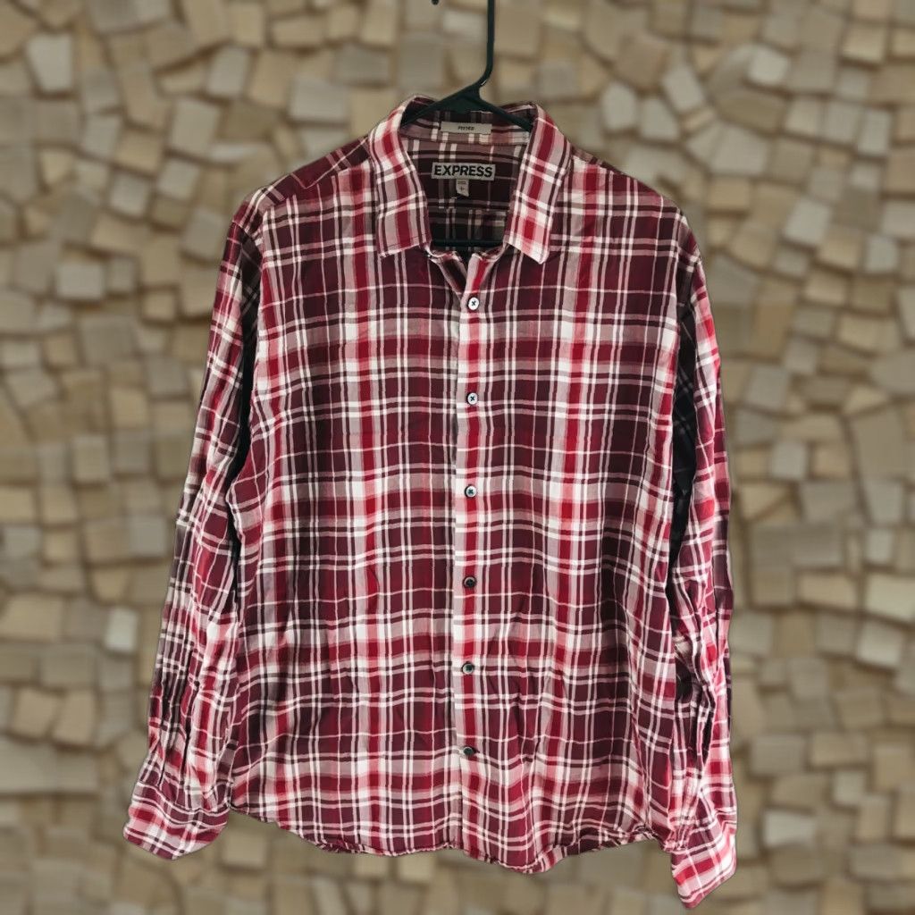 Express Express Shirt Men's L Red Plaid Button-Up Long Sleeve Size US L / EU 52-54 / 3 - 1 Thumbnail