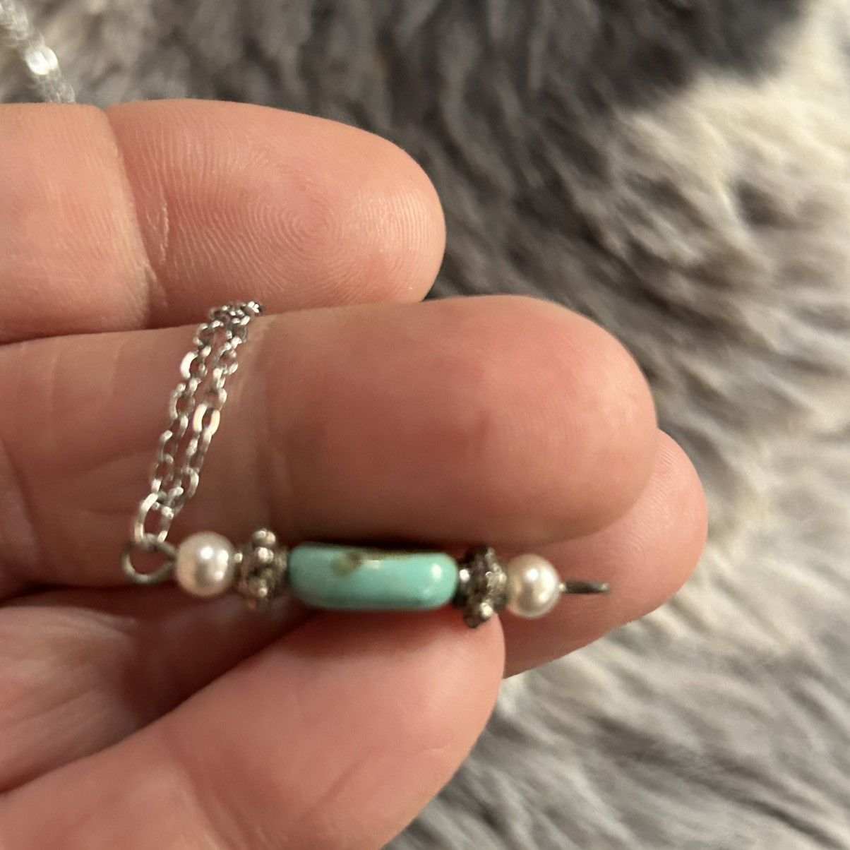 Handmade Handcrafted silver plated African turquoise pearl necklace Size ONE SIZE - 8 Thumbnail