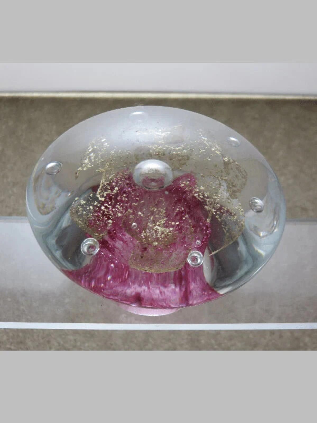 The Unbranded Brand Art Glass Paperweight Air Bubbles Pink And Gold Flakes. Size ONE SIZE - 4 Thumbnail