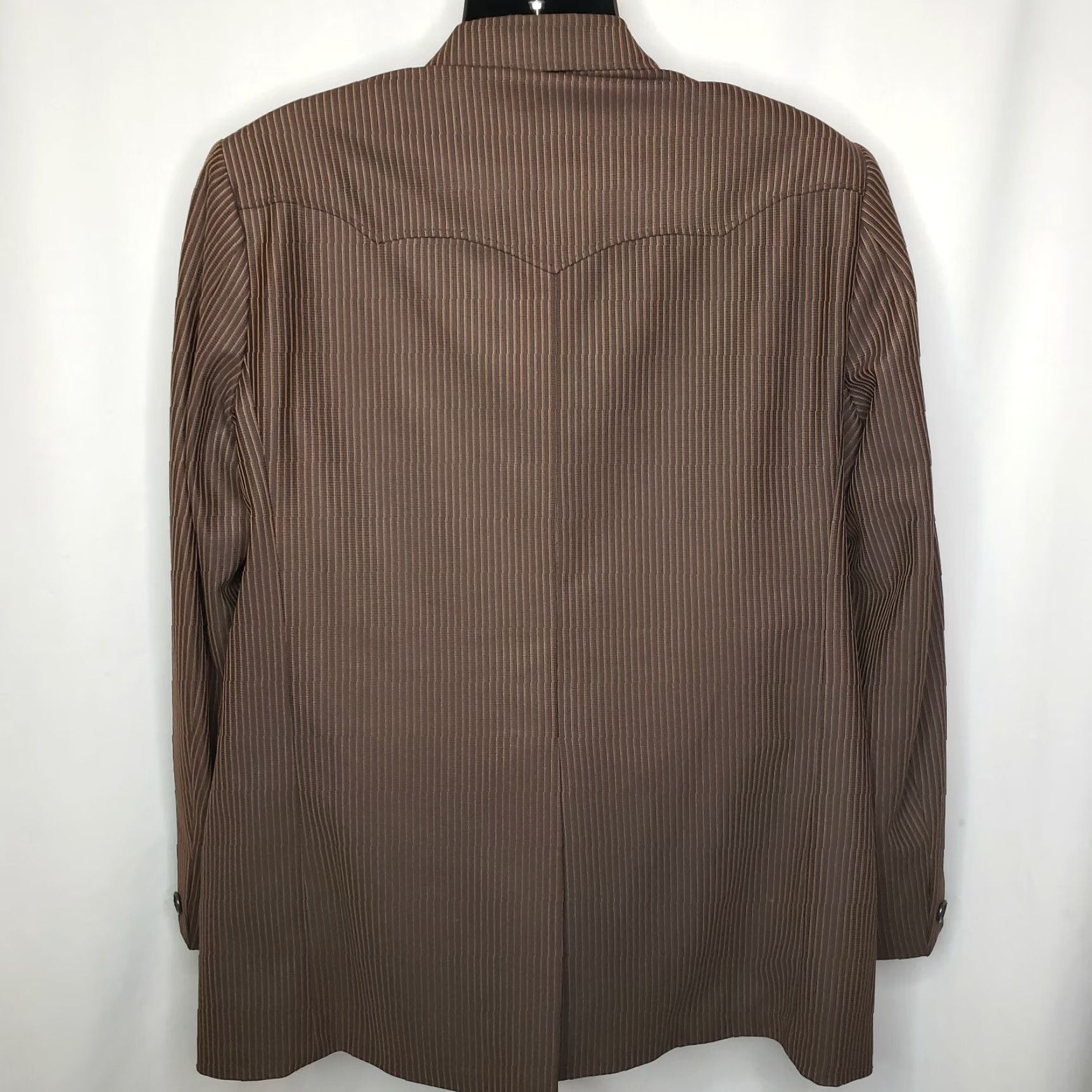 Vintage Ranchman Lasso Vintage Western Rockabilly Suit Jacket 46L Striped Men Regular Brown Long Jacket Mens 46L Vintage Western Suit Coat Size 46R - 4 Thumbnail