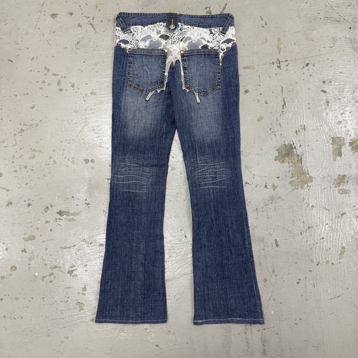 Hedi Slimane Denim bell bottom slim punk gothic japanese stud white lace Size US 28 / EU 44 - 2 Thumbnail