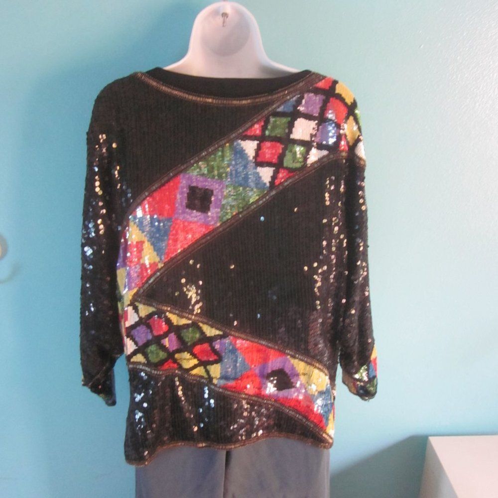 Vintage SCALA Vintage Sequin Top Womens Size L Long Dolman Sleeve Bl Size L / US 10 / IT 46 - 9 Thumbnail