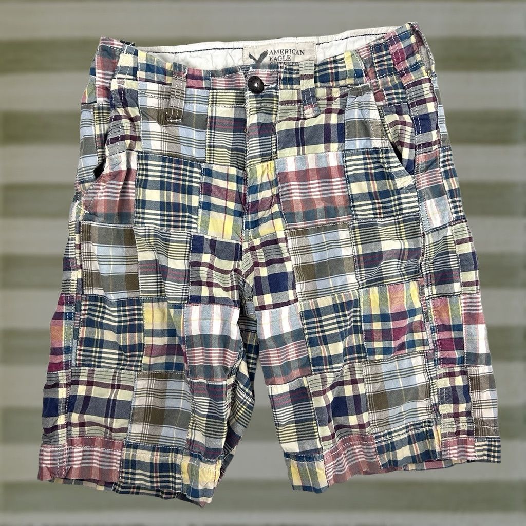 American Eagle Outfitters AMERICAN EAGLE Outfitters Shorts Mens 28 Plaid Patchwork Classic Length Bermuda Casual Travel Workwear Multicolor Cotton Button? Zip Pocket Size US 28 / EU 44 - 1 Thumbnail