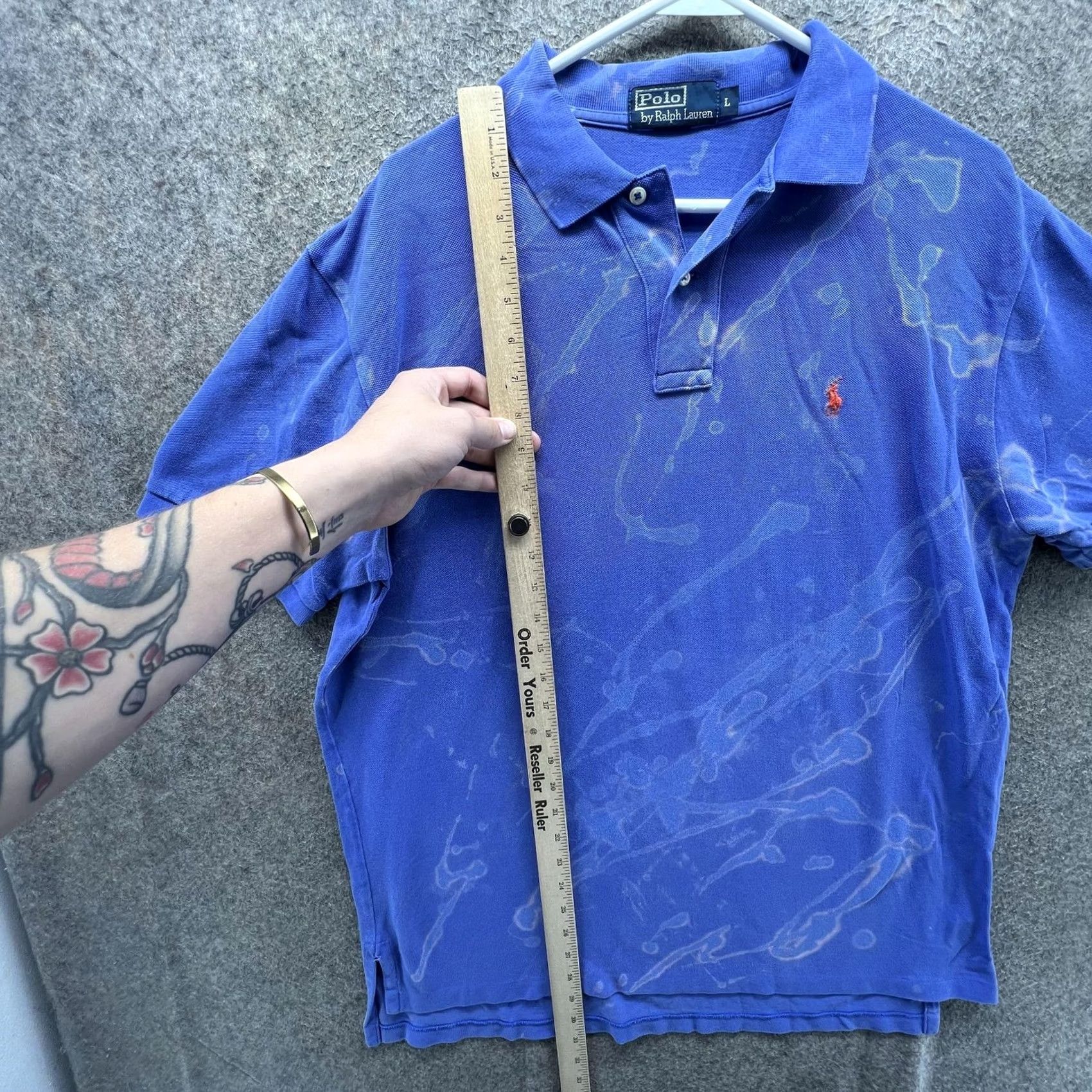 Polo Ralph Lauren VINTAGE Polo by Ralph Lauren Polo Shirt Mens L Blue Pony Logo Bleach Stained Bleached Stains Size US L / EU 52-54 / 3 - 3 Thumbnail