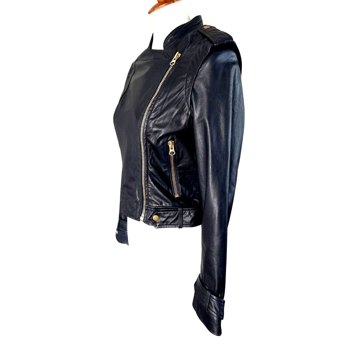 Other Kookai Paris Genuine Leather Biker Jacket Navy New With Tags Size M / US 6-8 / IT 42-44 - 3 Thumbnail