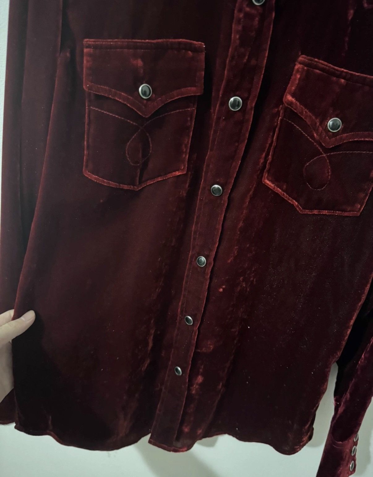 Saint Laurent Paris SLP 16FW Palace Cat's Eye Button Burgundy Velvet Shirt Size US S / EU 44-46 / 1 - 3 Thumbnail