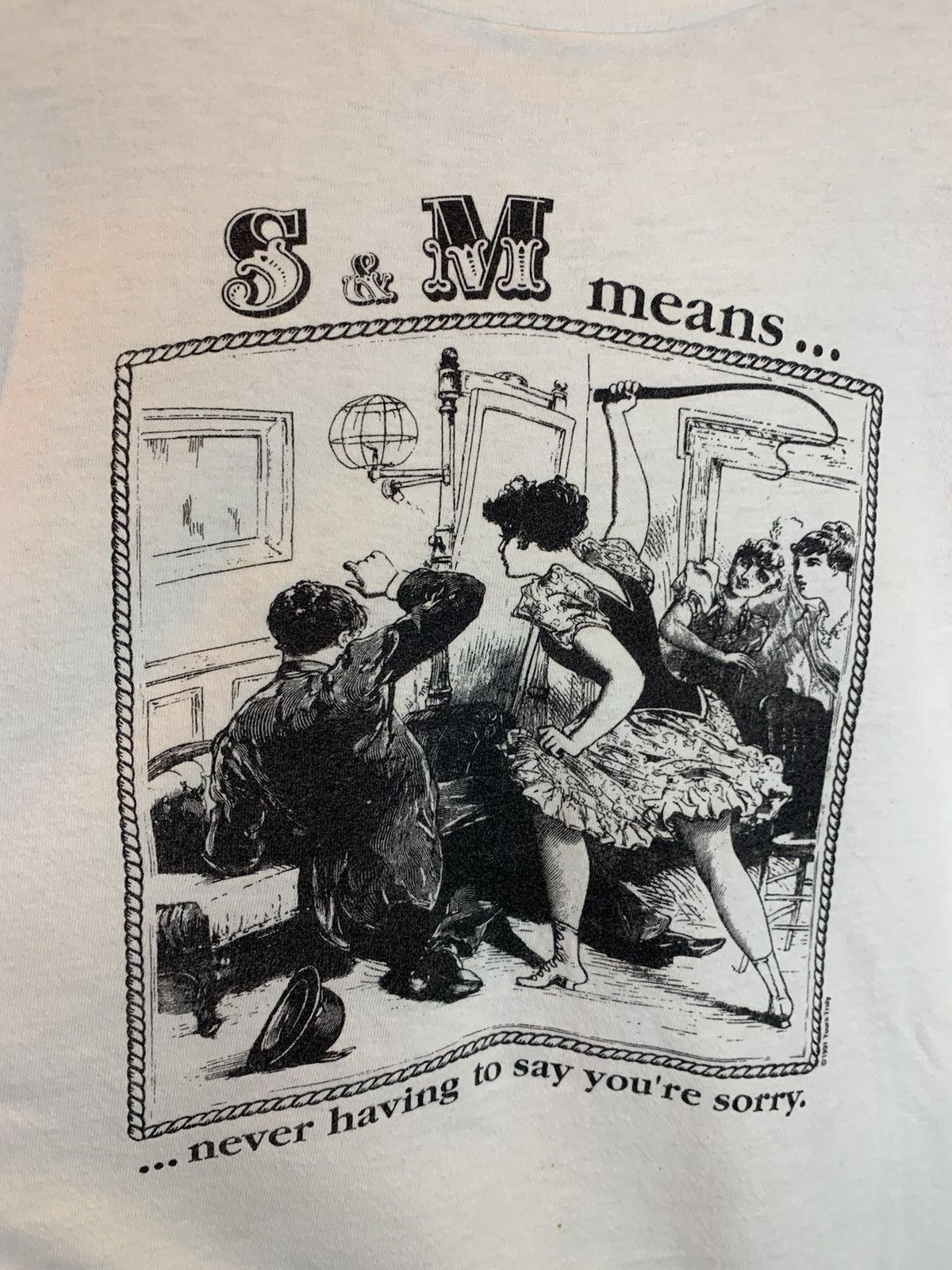 Vintage RARE* Vintage 1991 S&M Means Never Having To Say Sorry Shirt Size US XL / EU 56 / 4 - 2 Thumbnail