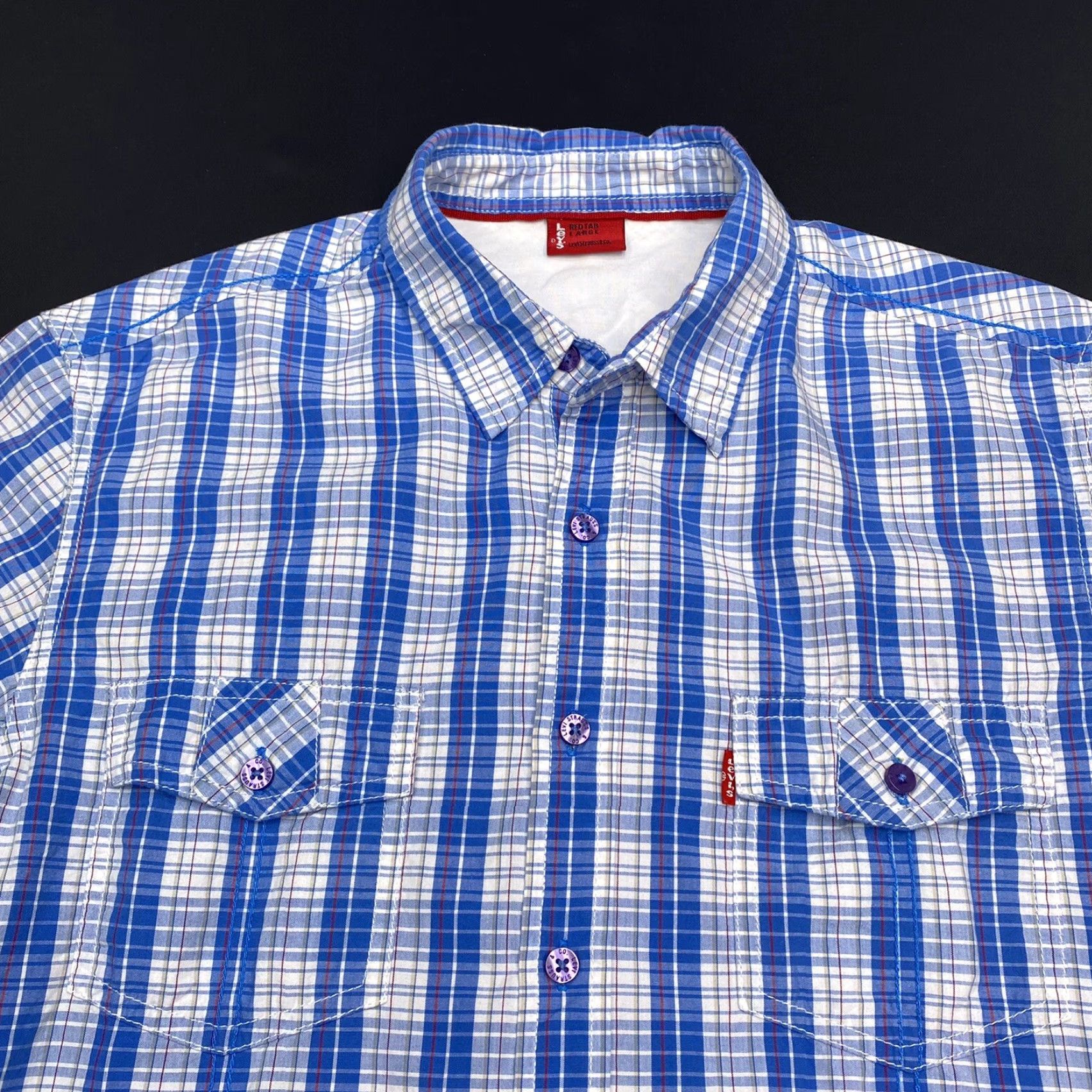 Levi's Levis Red Tab Shirt Adult Large Blue Front Pockets Plaid Button Up Mens Size US L / EU 52-54 / 3 - 3 Thumbnail
