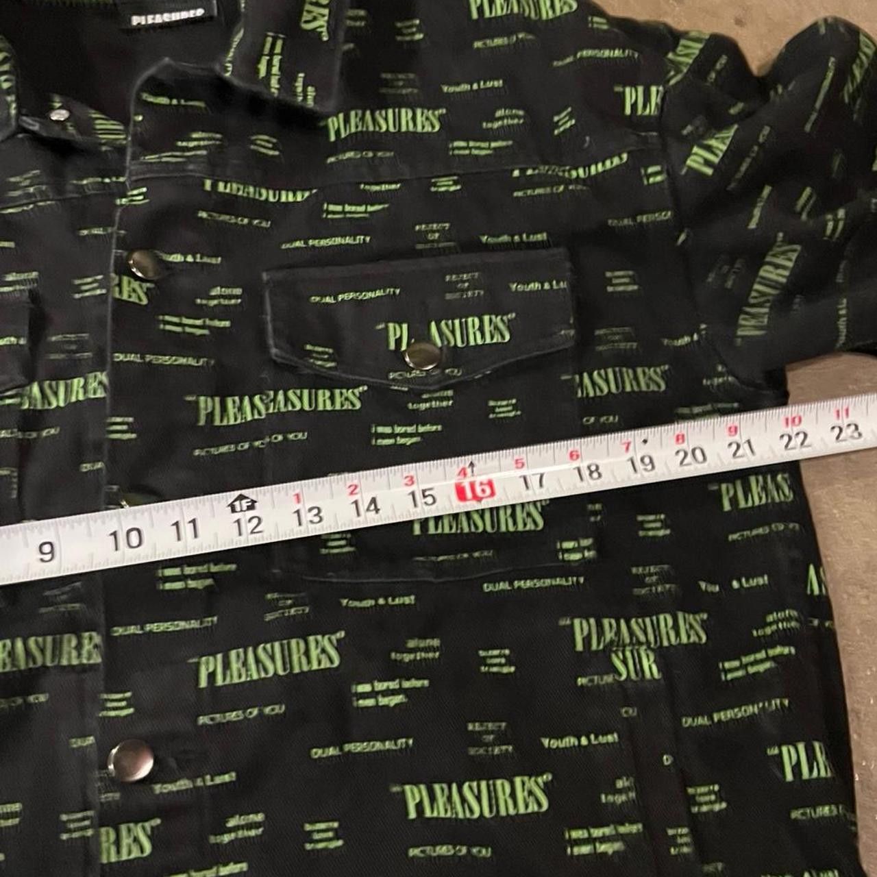 Pleasures PLEASURES Mens Sz L Buttoned Black/Green Denim Jacket Size US L / EU 52-54 / 3 - 6 Thumbnail