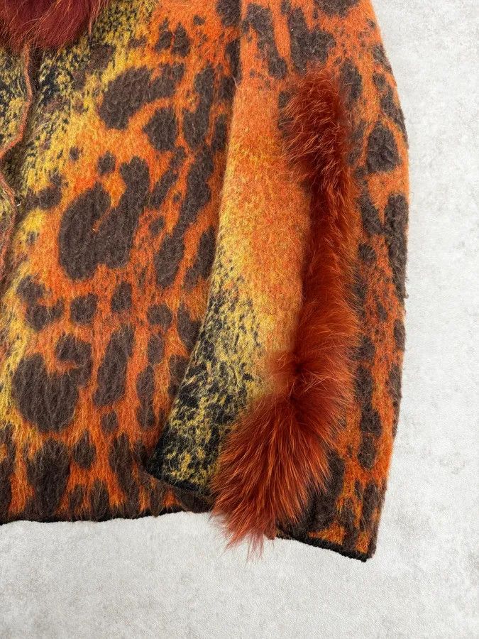 Roberto Cavalli 2000s Roberto Cavalli Vulcano Orange Leopard Fur Collar Mohair & Wool Cardigan Jacket Size M / US 6-8 / IT 42-44 - 10 Thumbnail