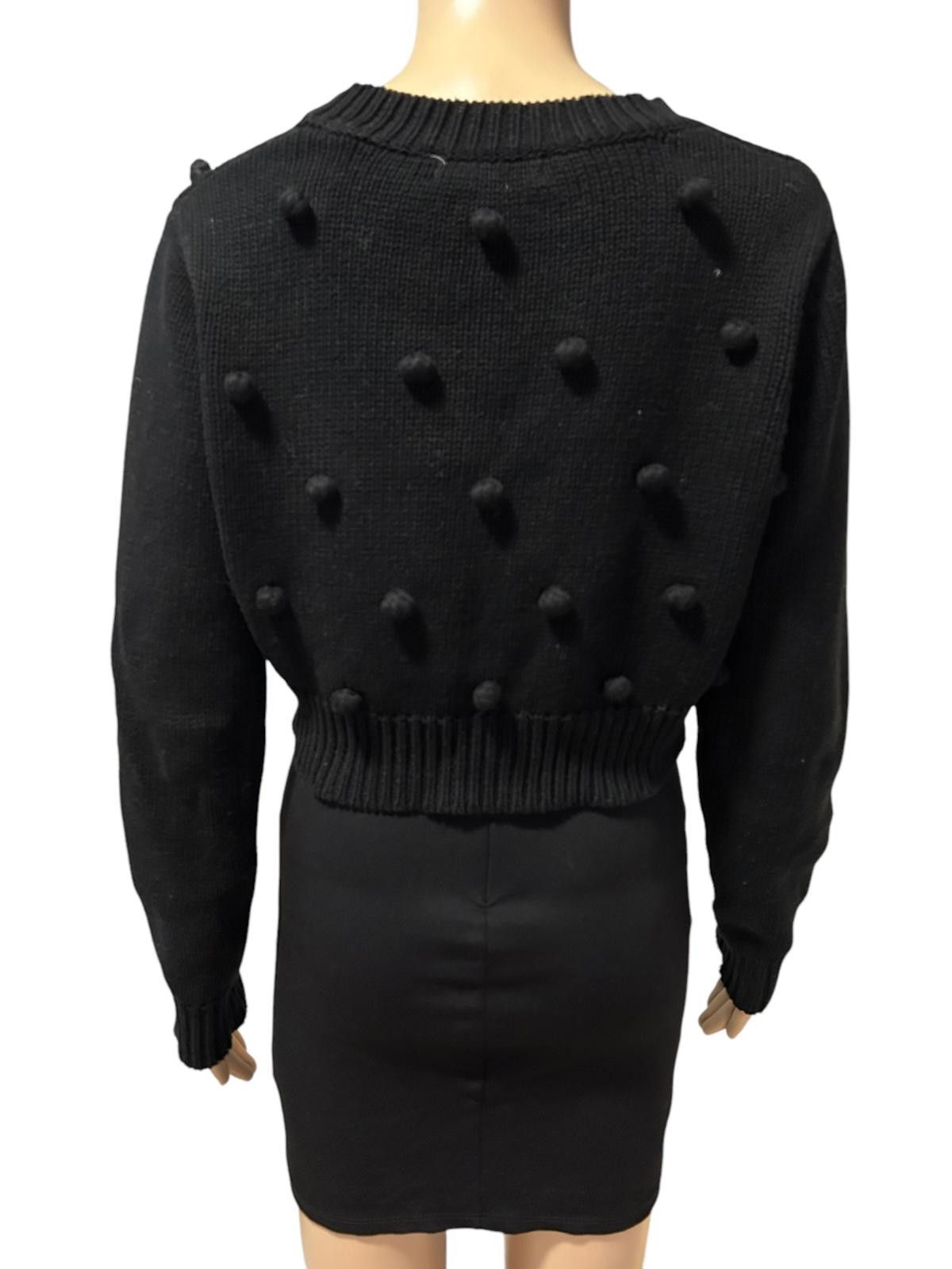 Designer Chic Black Cropped Sweater with Pom-Pom Details Size XS / US 0-2 / IT 36-38 - 4 Thumbnail