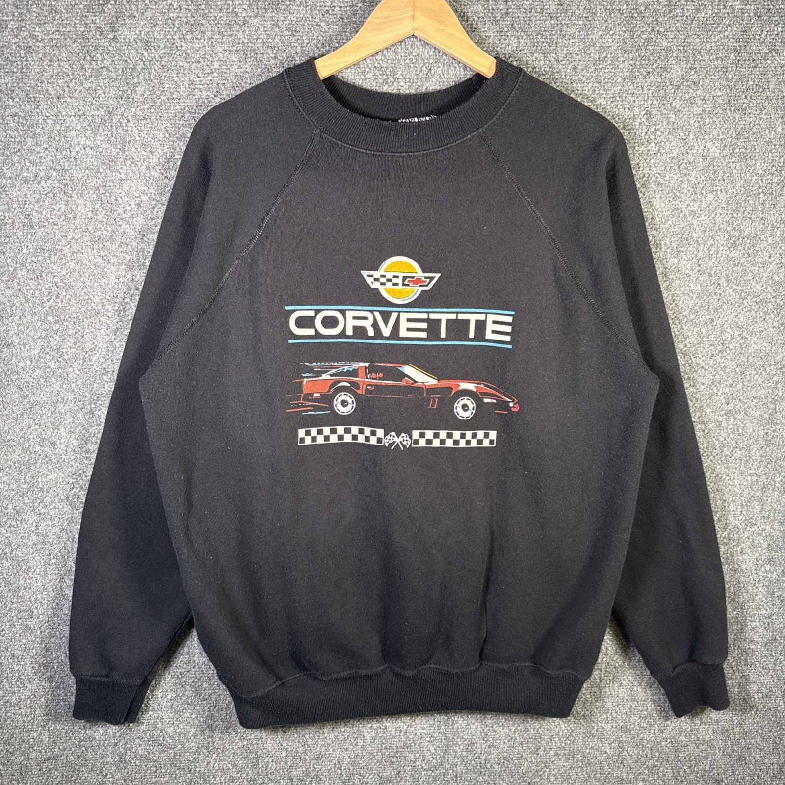 Vintage Chevrolet Sweatshirt Mens Large Black 90s Corvette