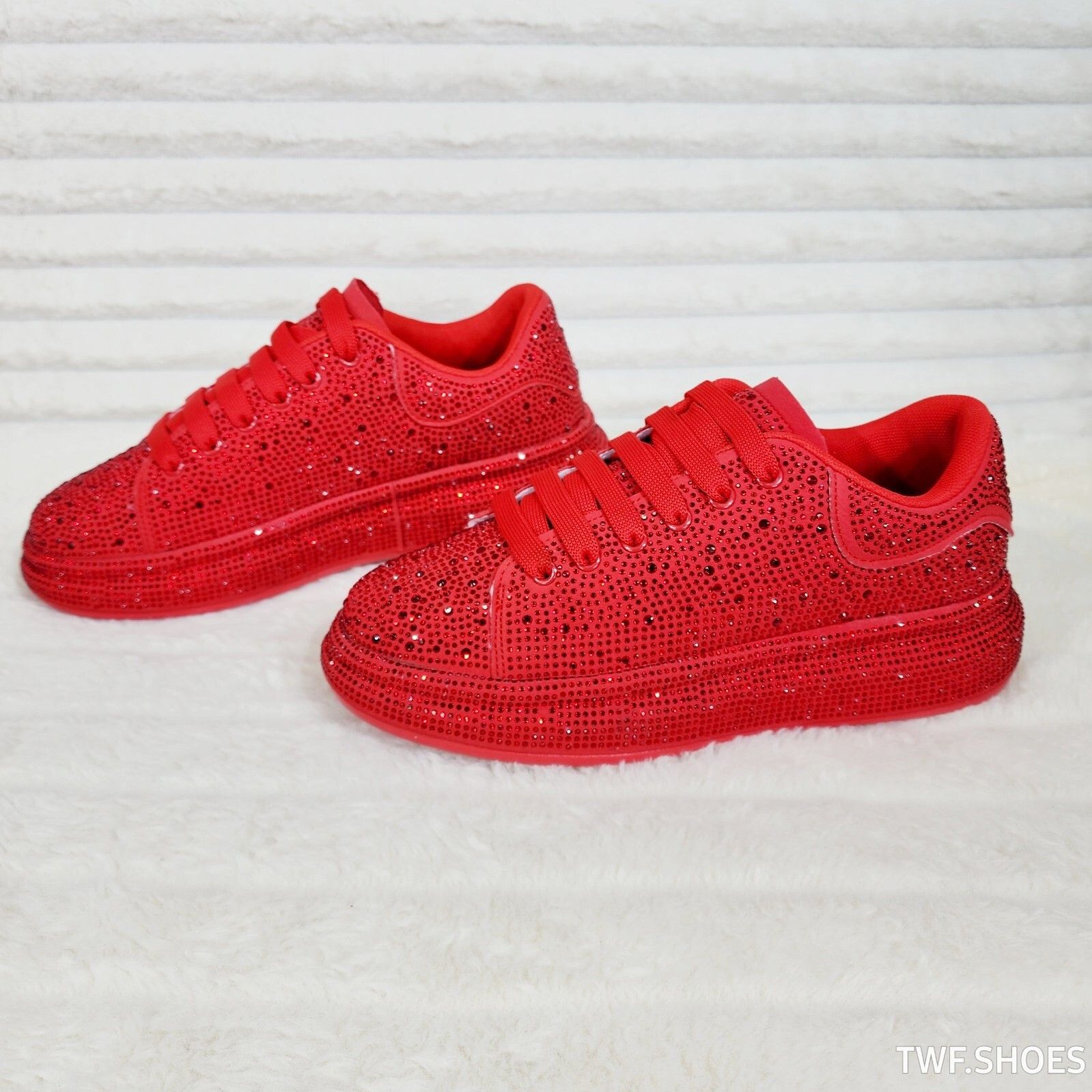 Other Dazzle Cush Red Rhinestone Comfy Platform Sneakers Tennis Sh Size US 6 / IT 36 - 5 Thumbnail