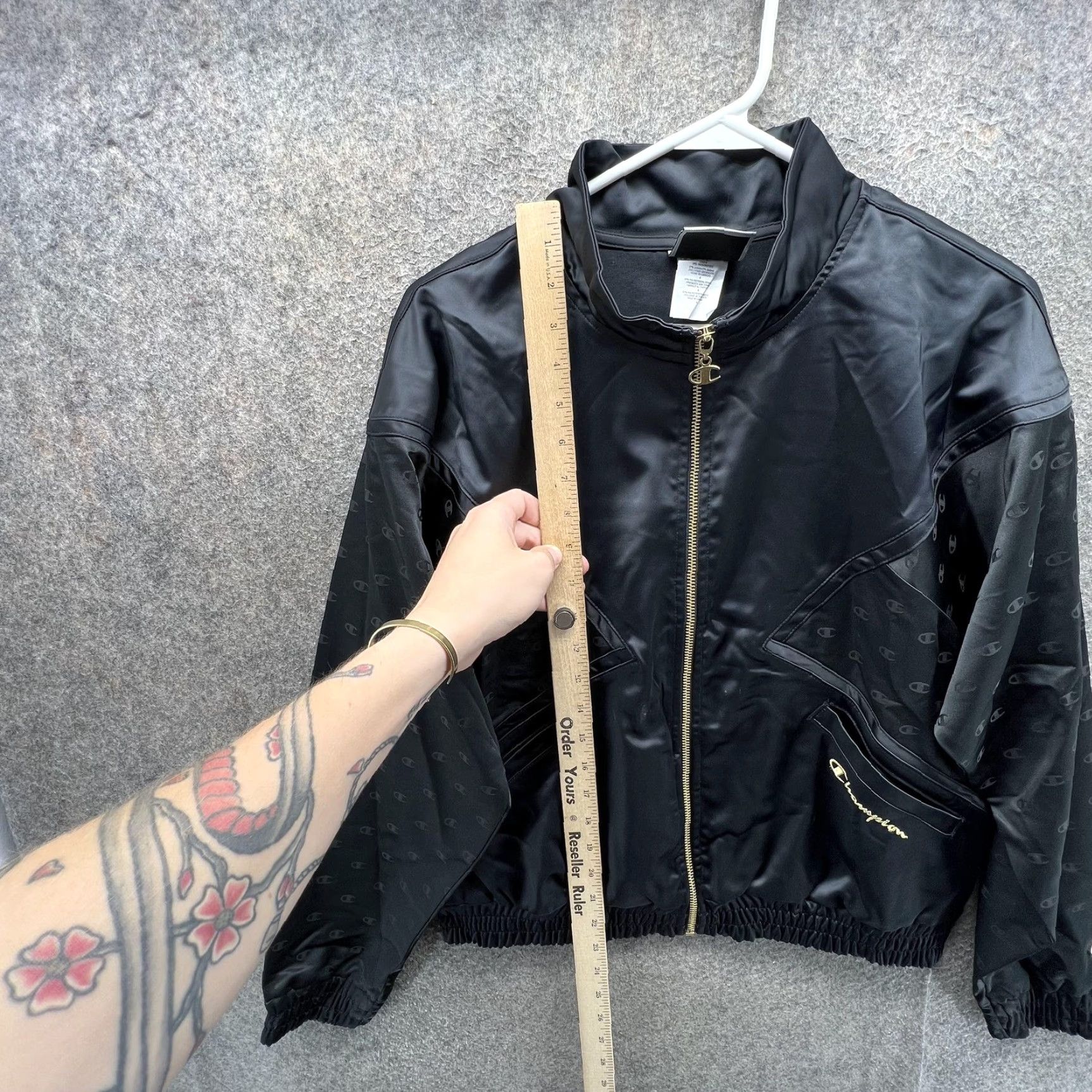 Champion Champion Track Jacket Womens Large Black Full Zip Monogram Logo Lined Athletic Womens Size L / US 10 / IT 46 - 6 Thumbnail