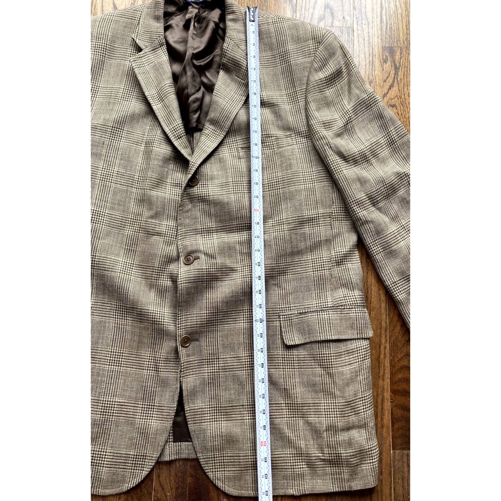 Brooks Brothers BROOKS BROTHERS Blazer Mens 50XL Brown Glen Plaid Silk Linen Wool 3 Button Size 50R - 5 Thumbnail