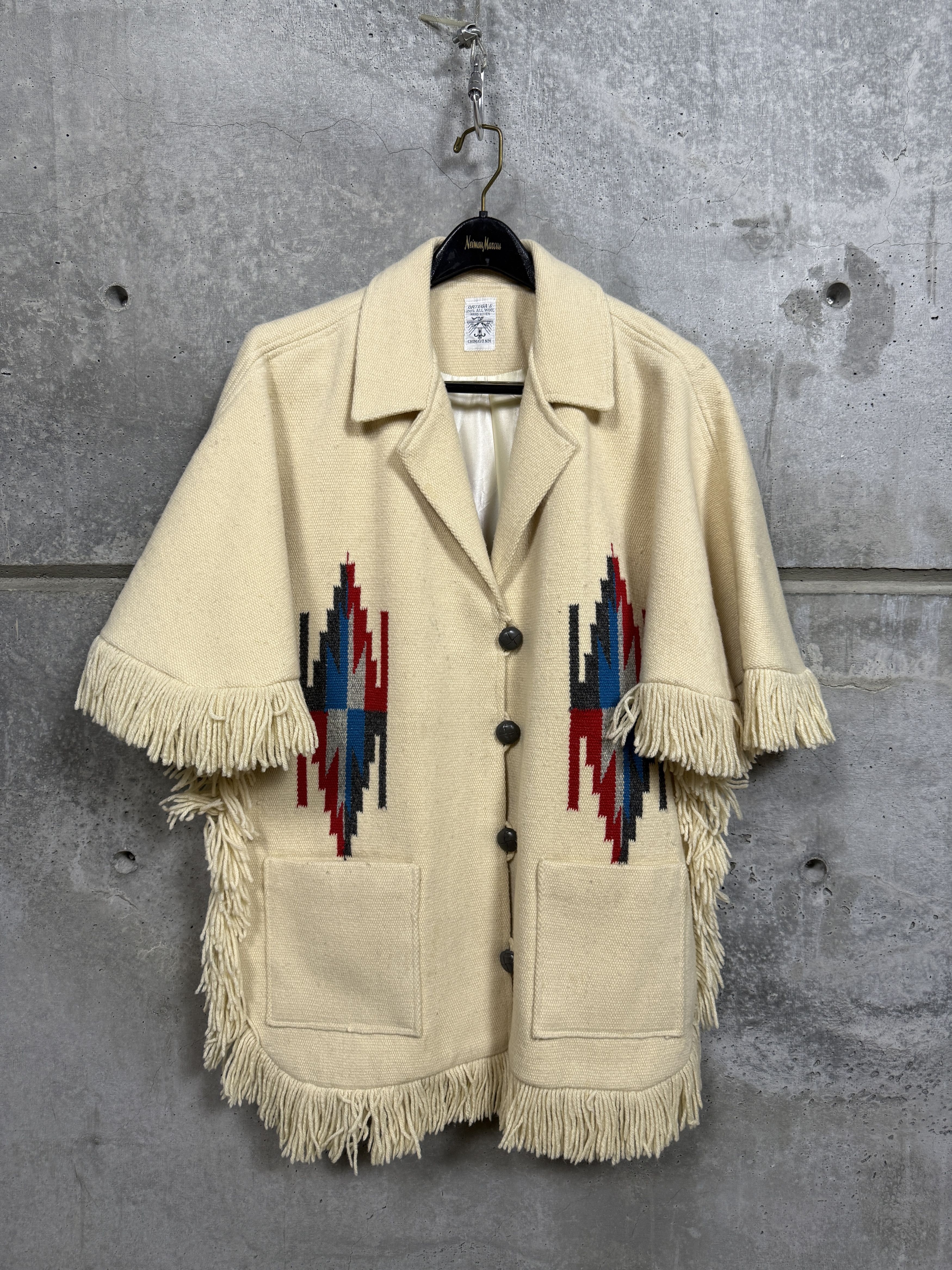 Vintage RARE Ortega Chimayo Hand Woven Wool Fringe Poncho Size US L / EU 52-54 / 3 - 1 Thumbnail