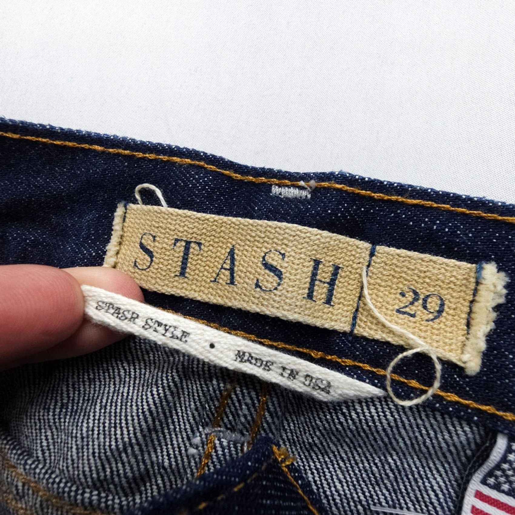 Denime Stash Jeans Adult 29 x 28" Dark Wash Raw Denim USA Made Slim Tapered 5-Pocket Blue Denim Men Regular 29in Inseam Jeans Size US 29 - 4 Thumbnail