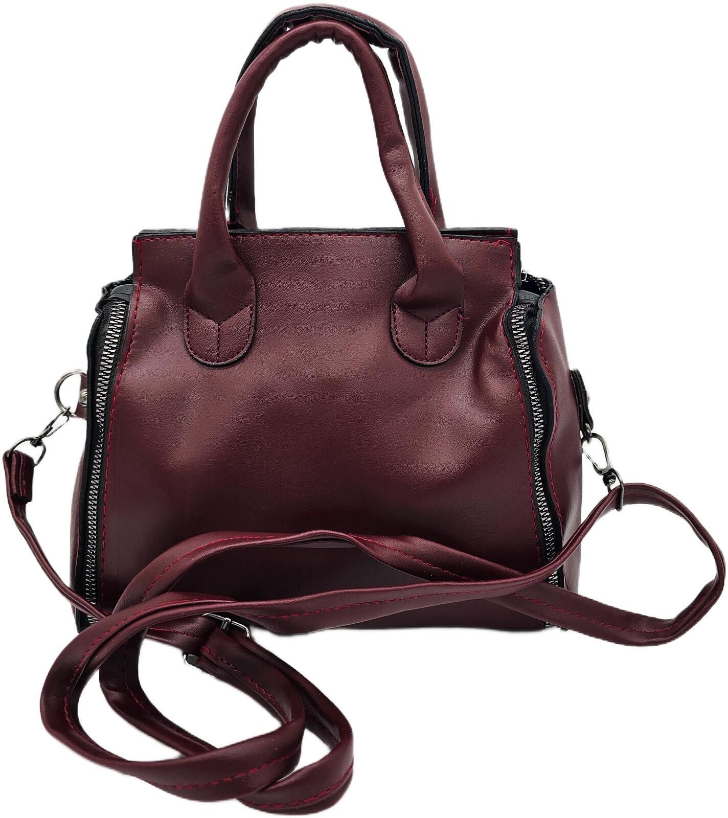 The Unbranded Brand Elegant Burgundy Faux Leather Handbag with Detachable Strap Size ONE SIZE - 4 Thumbnail