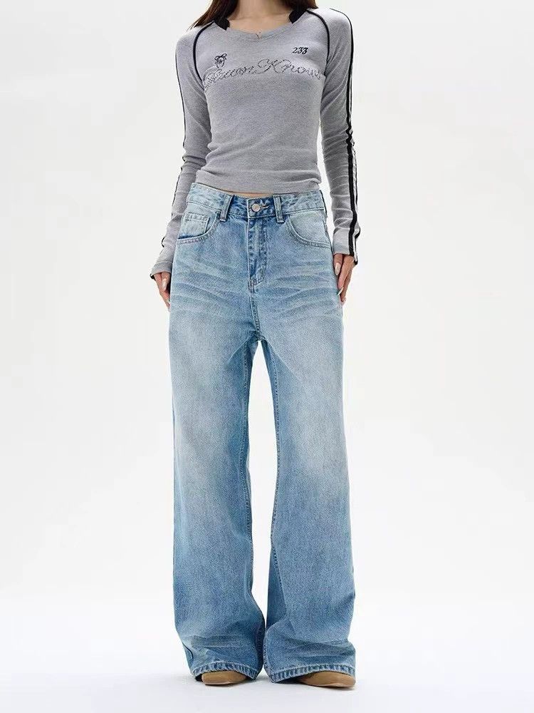 Jean Retro washed men's loose straight casual wide-leg jeans Size US 32 / EU 48 - 1 Thumbnail