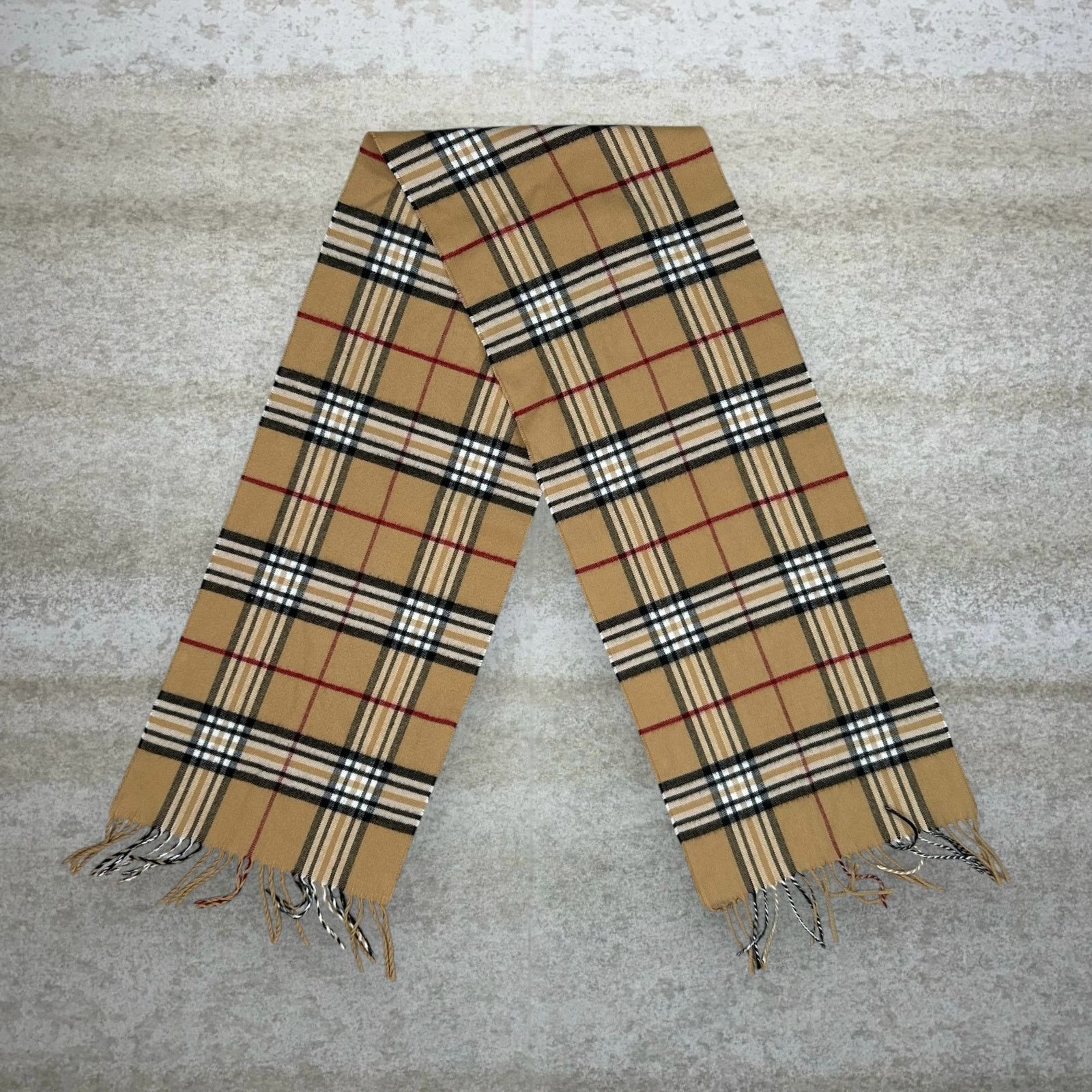 Vintage Vintage Y2K Plaid Scarf 64"x12" Tan Black Red Stripes Size ONE SIZE - 1 Thumbnail