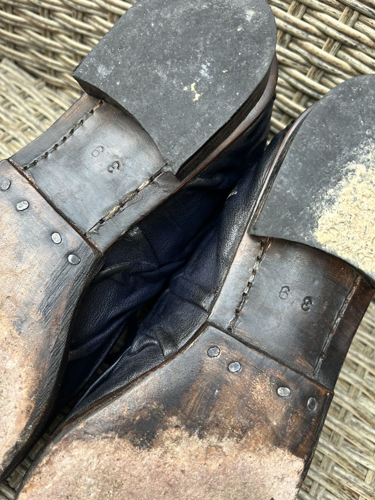 Other Atelier Inscrire Hand Made Navy Wrinkled Leather Ankle Boots Size US 9 / IT 39 - 10 Thumbnail