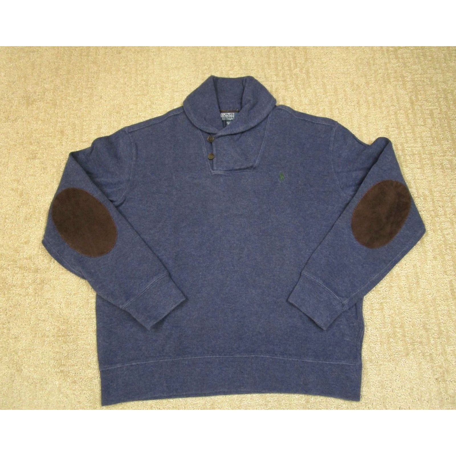 Polo Ralph Lauren Polo Ralph Lauren Sweatshirt Mens Large Blue Shawl Collar Elbow Patches Sweater Size US L / EU 52-54 / 3 - 2 Thumbnail