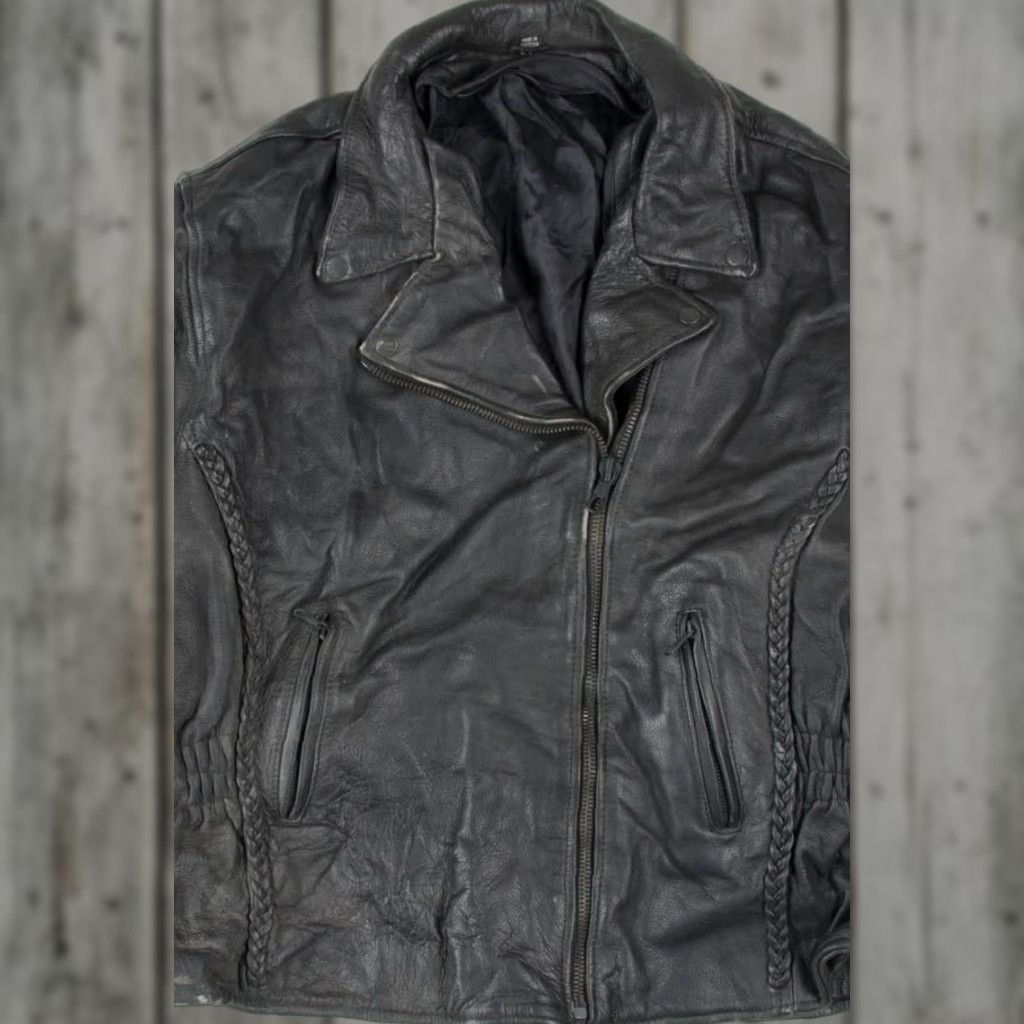 Vintage VINTAGE Black Leather Motorcycle Jacket 5X-Large Biker Coat Classic Style Leather Jacket 5XL Mens Womens Boys Girls Size US XXL / EU 58 / 5 - 1 Thumbnail