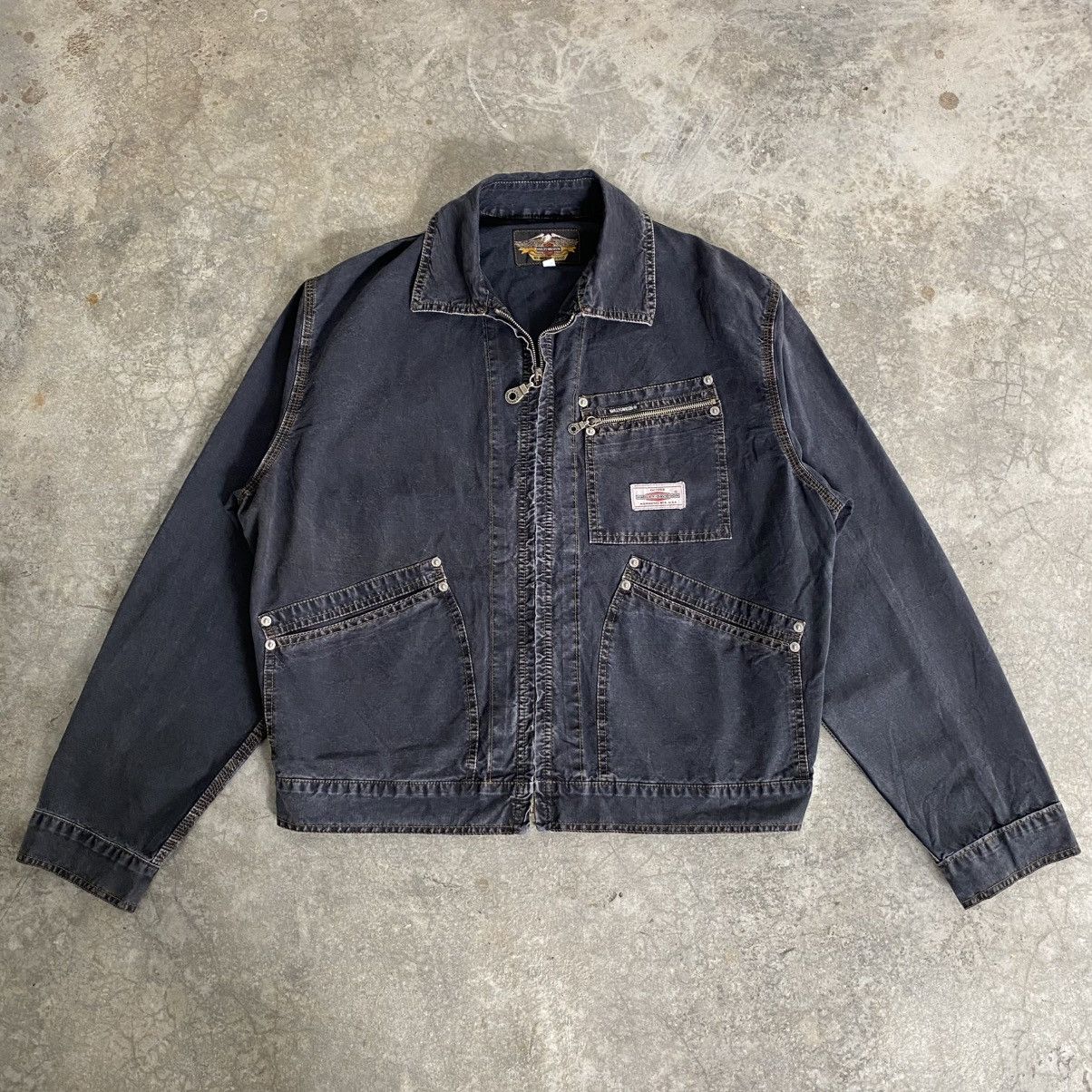 Harley Davidson Vintage 1990’s Harley Davidson Faded Black Boxy Work Jacket Size US M / EU 48-50 / 2 - 2 Thumbnail
