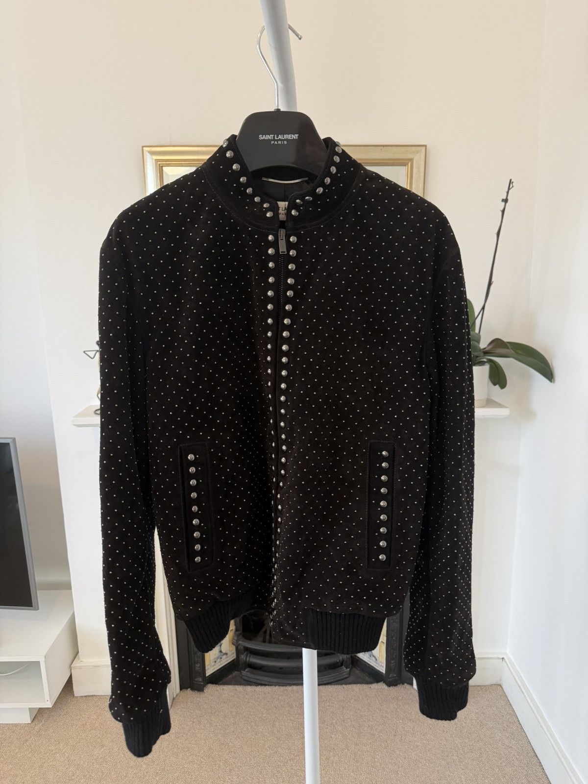 Saint Laurent Paris Saint Laurent Calf Leather Suede Studded Bomber Jacket Size US S / EU 44-46 / 1 - 1 Thumbnail