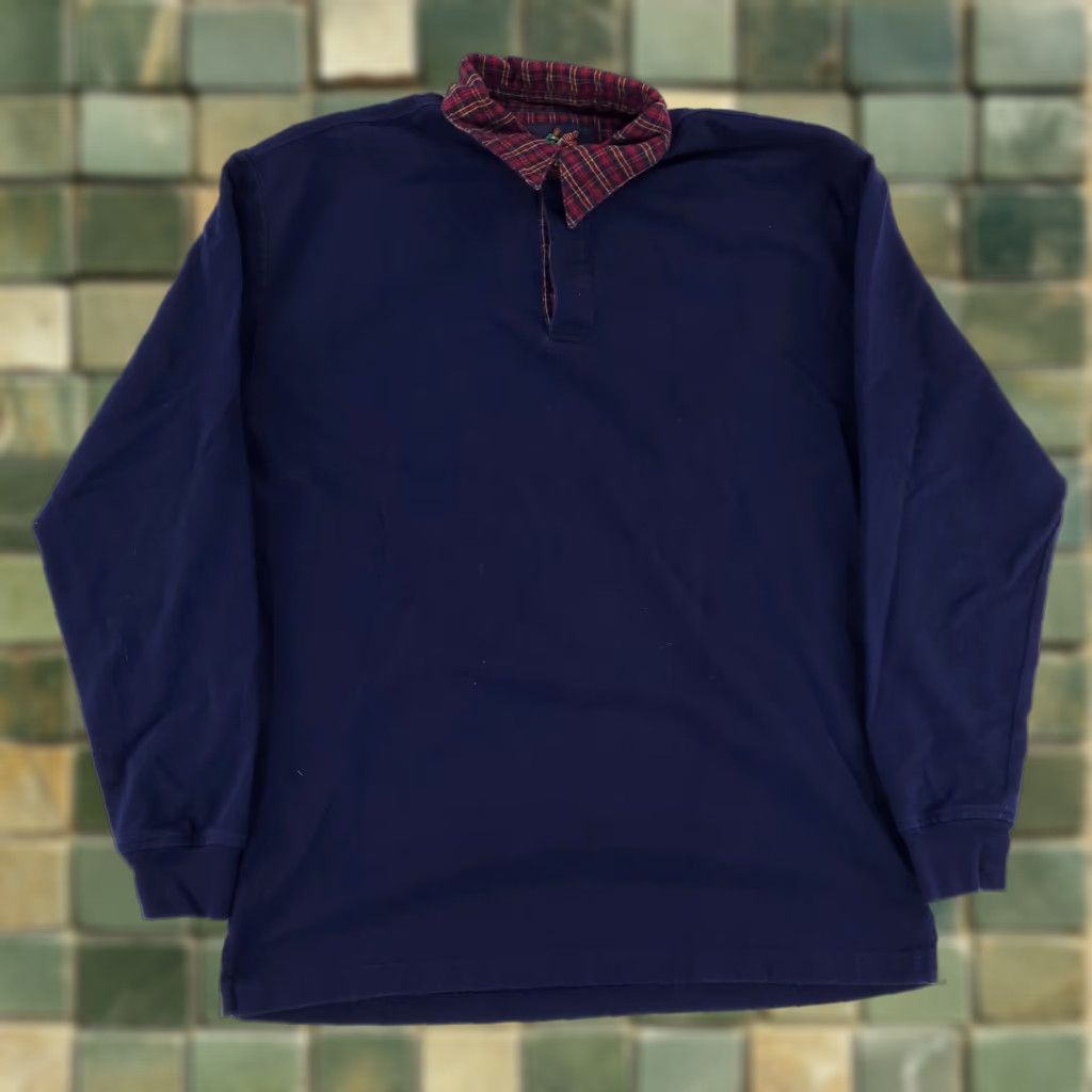 Lands' End Lands' End Rugby Polo Shirt Blue Tartan Plaid Collar Long Sleeve Mens XL Size US XL / EU 56 / 4 - 1 Thumbnail