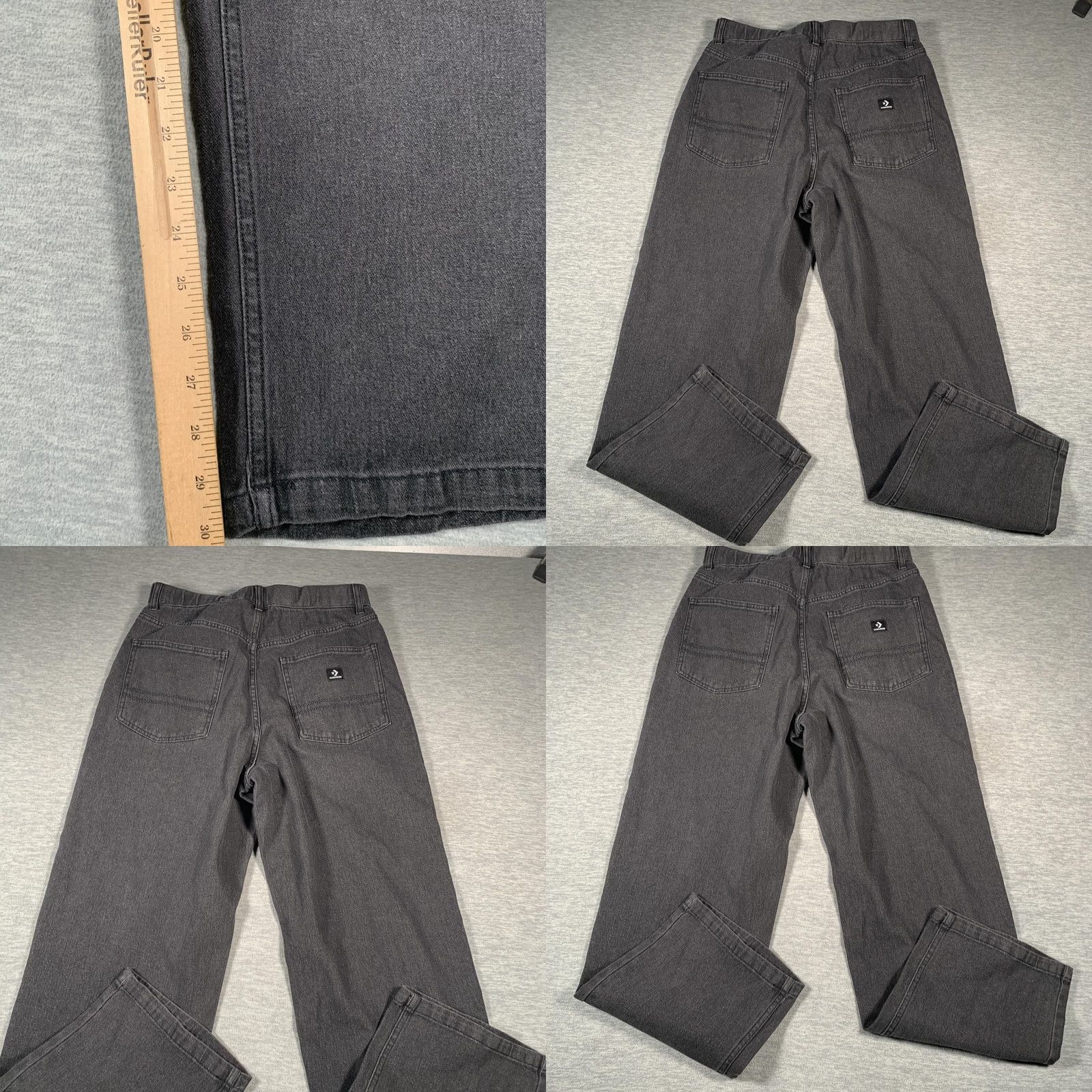 Converse Converse Jeans Mens Large Gray Straight Leg Denim Pants Logo Patch Relaxed Fit Size US 33 - 9 Thumbnail